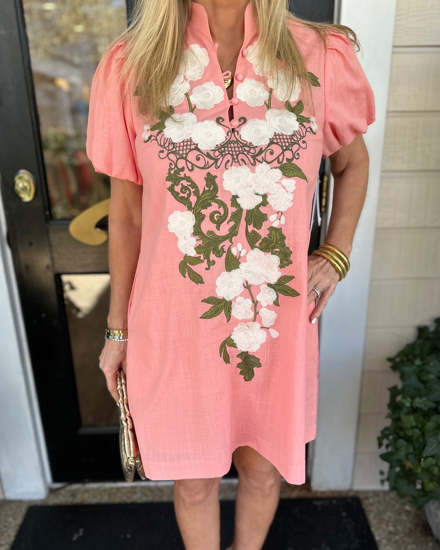 Spring Embroidered Short Dress With Pockets