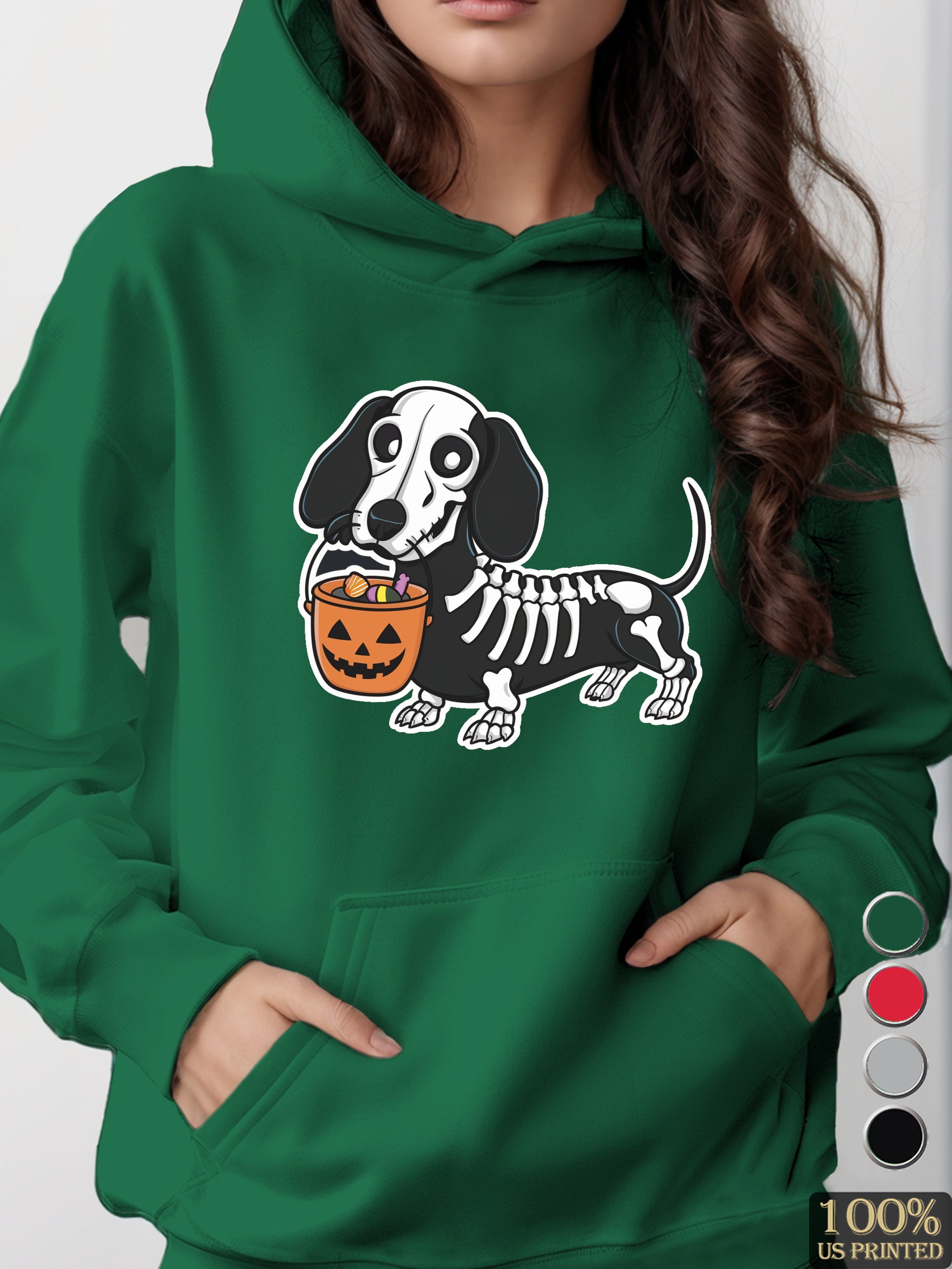 cartoon dachshund Halloween women's hooded sweatshirt