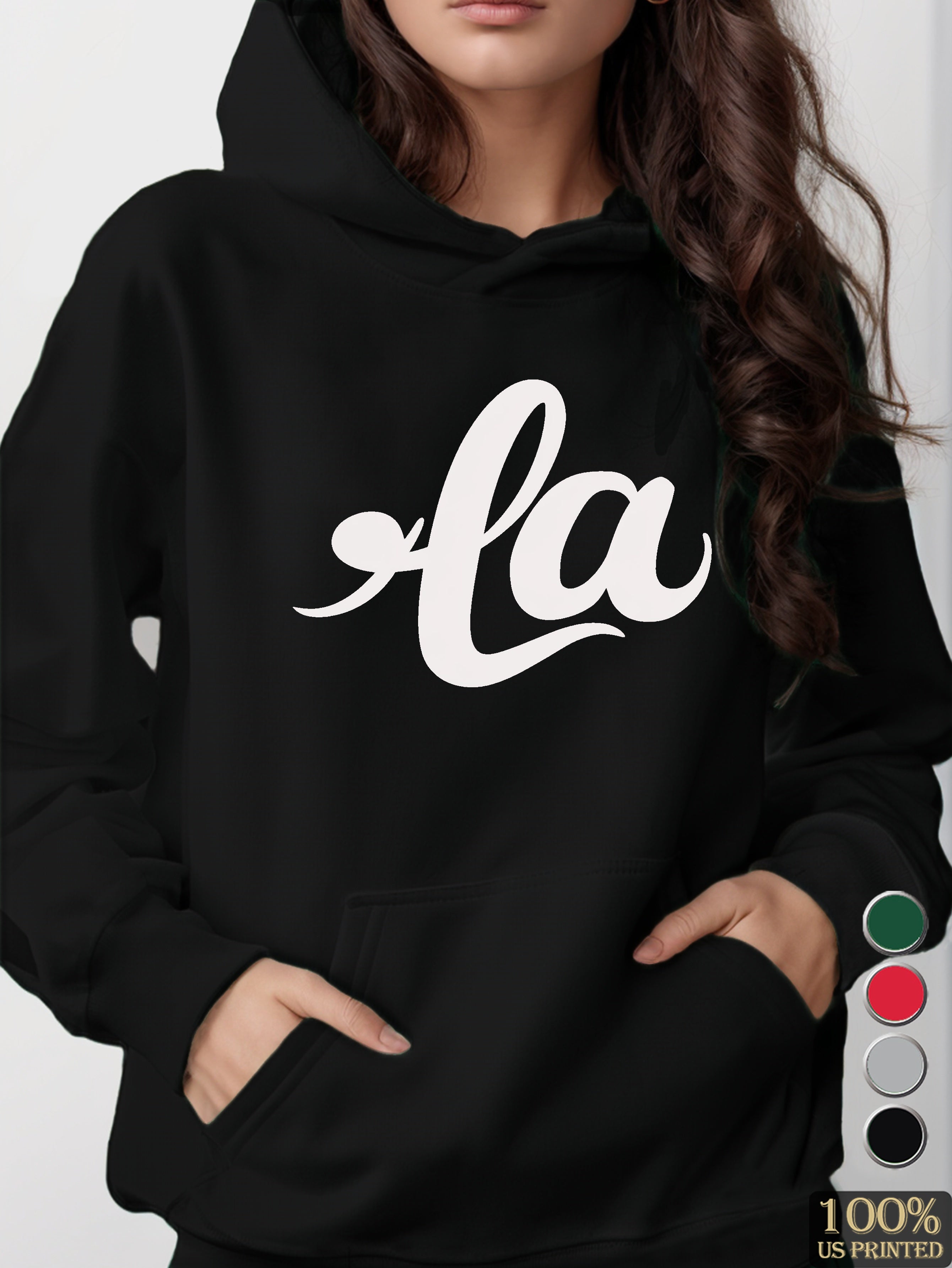 la in elegant cursive women's hooded sweatshirt