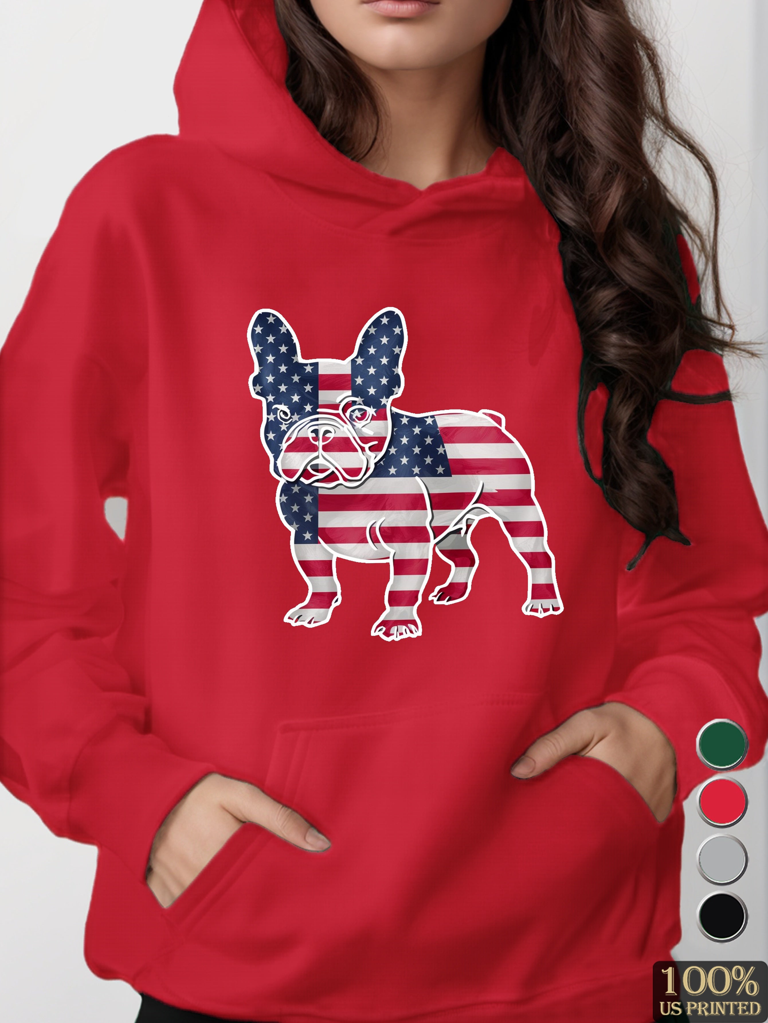 American Flag French Bulldog women's hooded sweatshirt
