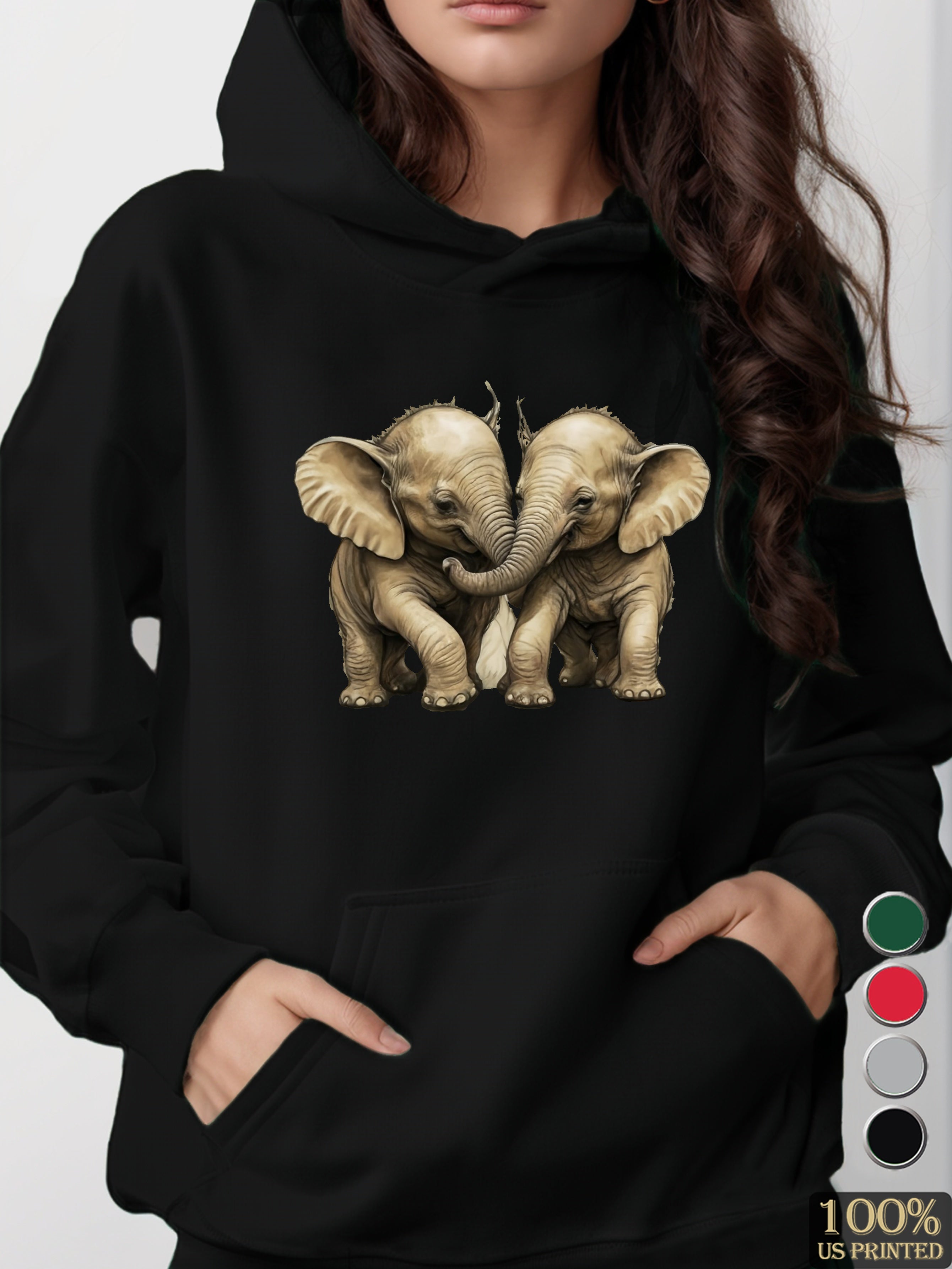 Two baby elephants playing women's hooded sweatshirt