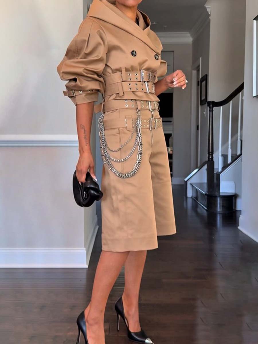 Double Buckle Belted Two Pieces Set