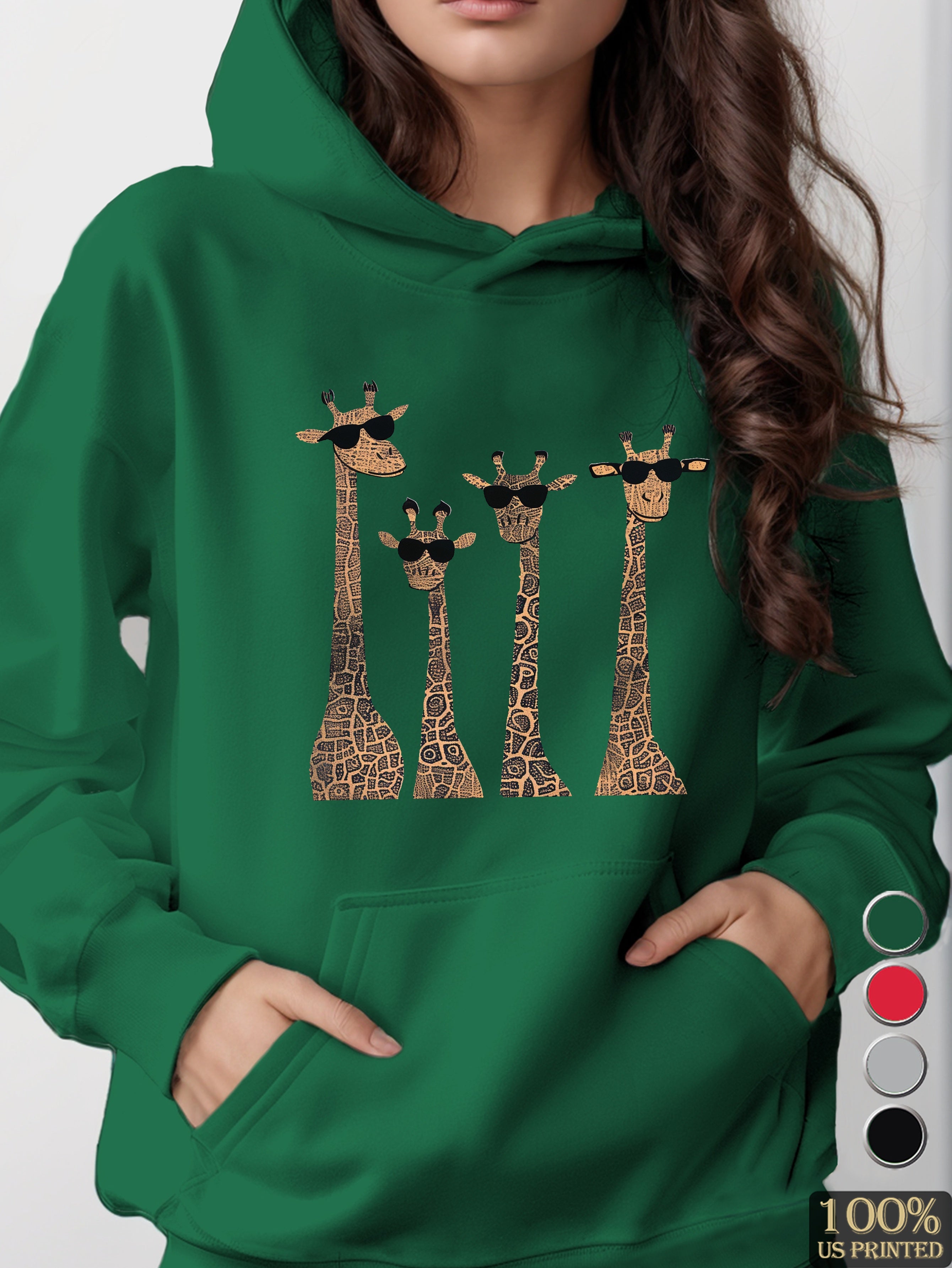 Playful giraffes wearing sunglasses women's hooded sweatshirt