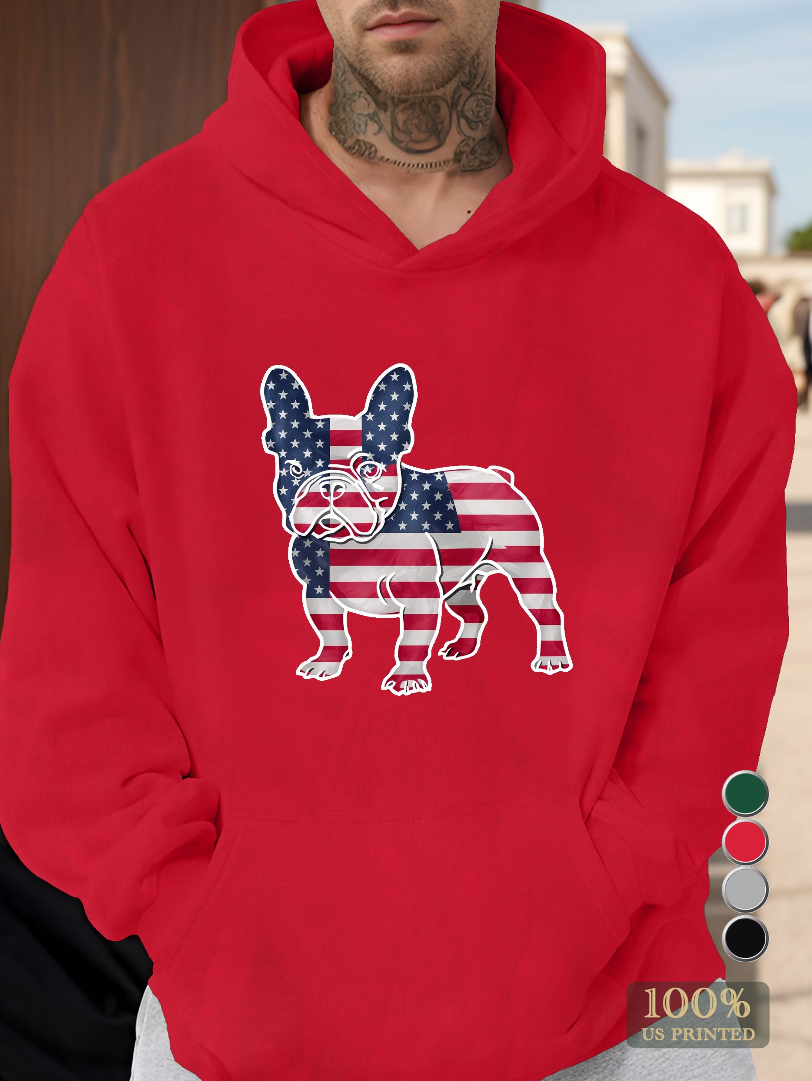 American Flag French Bulldog Men's hooded sweatshirt