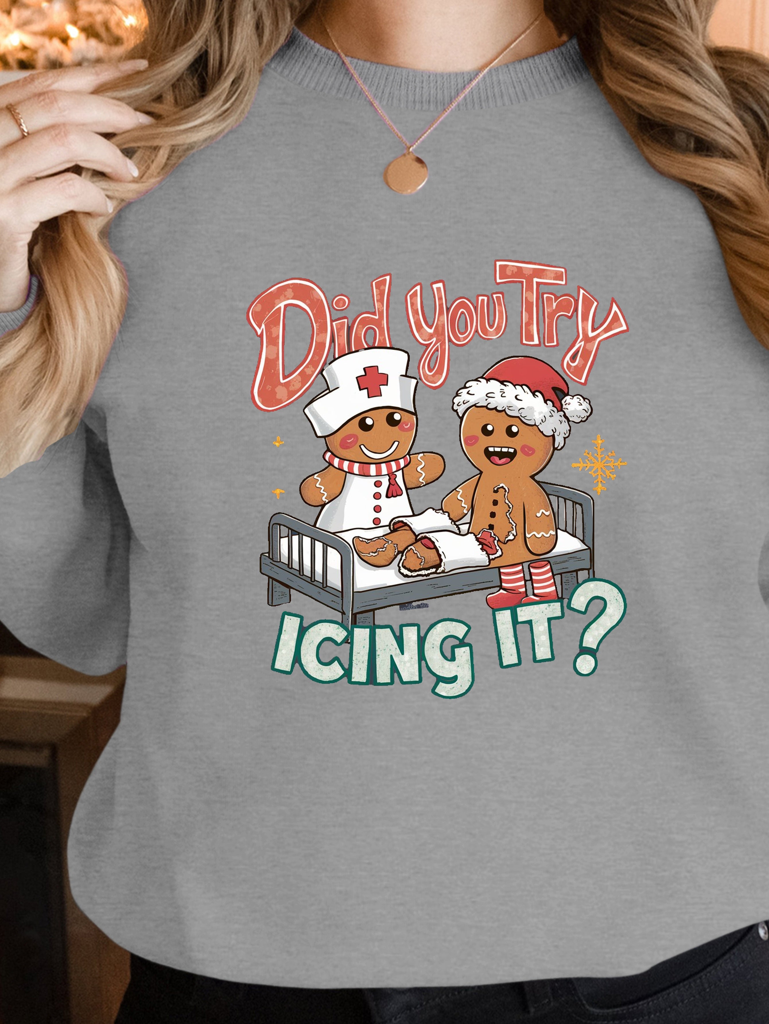 gingerbread nurse and patient women's sweatshirts