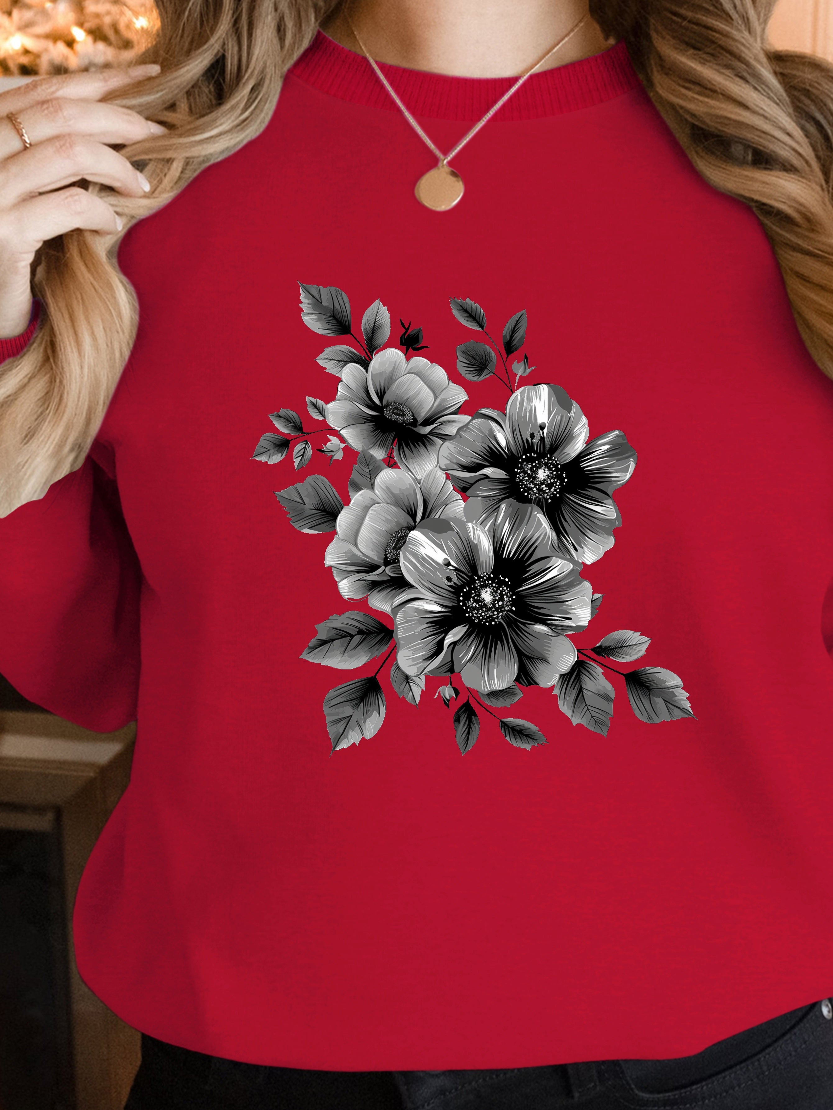 Sophisticated Monochromatic Floral women's sweatshirts