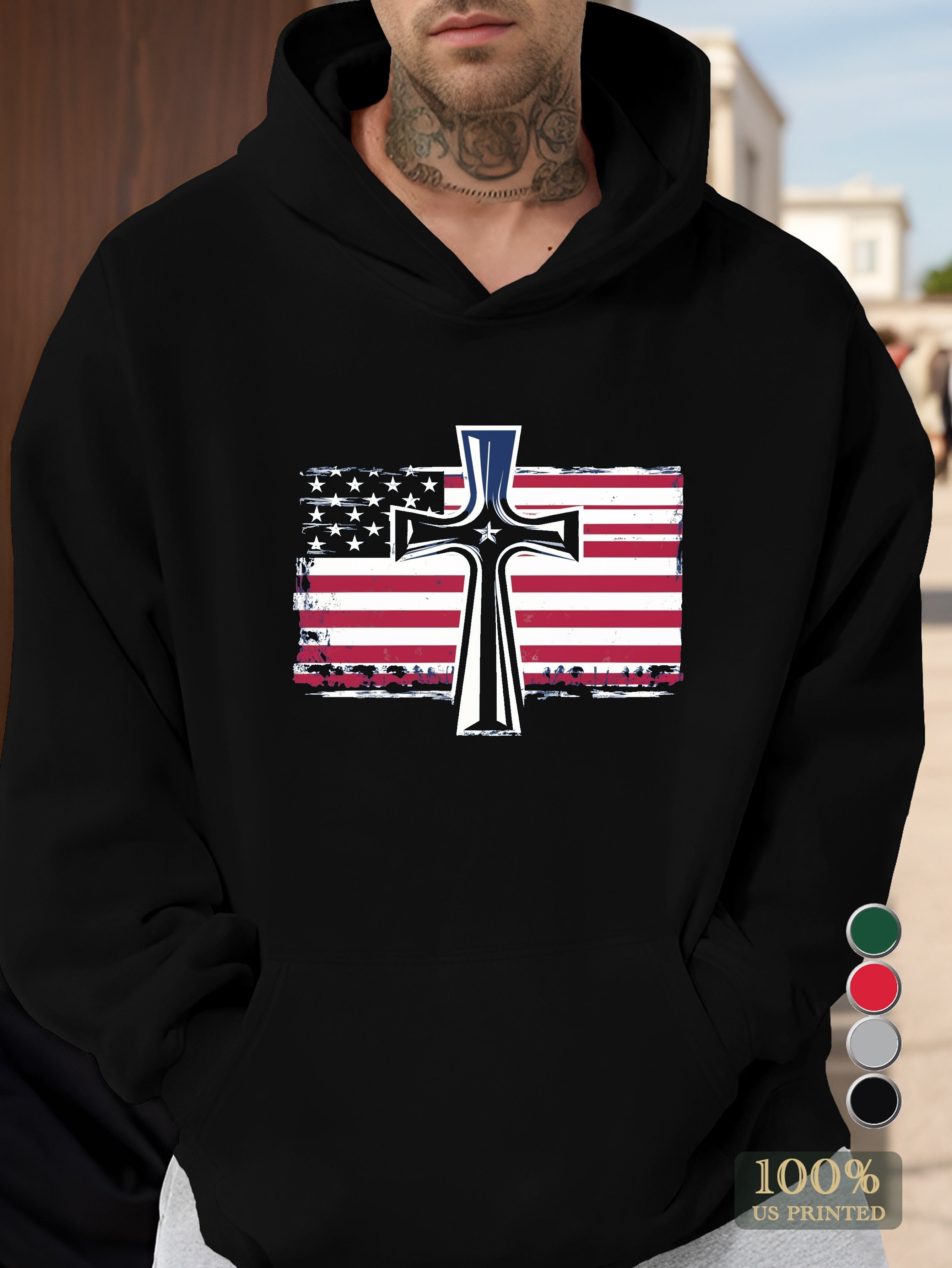 American Flag Christian Cross Men's hooded sweatshirt