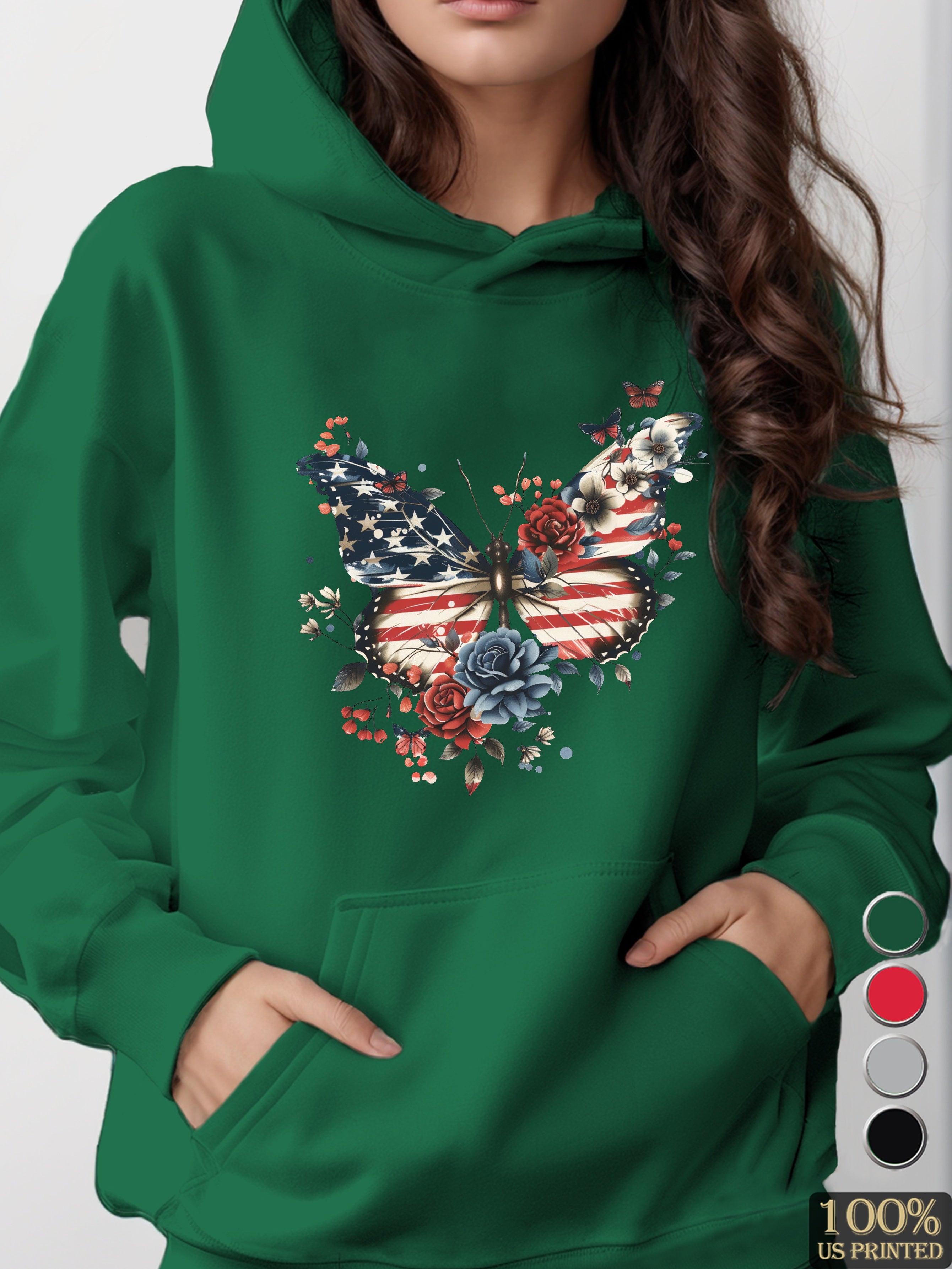 Patriotic Butterfly Art women's hooded sweatshirt