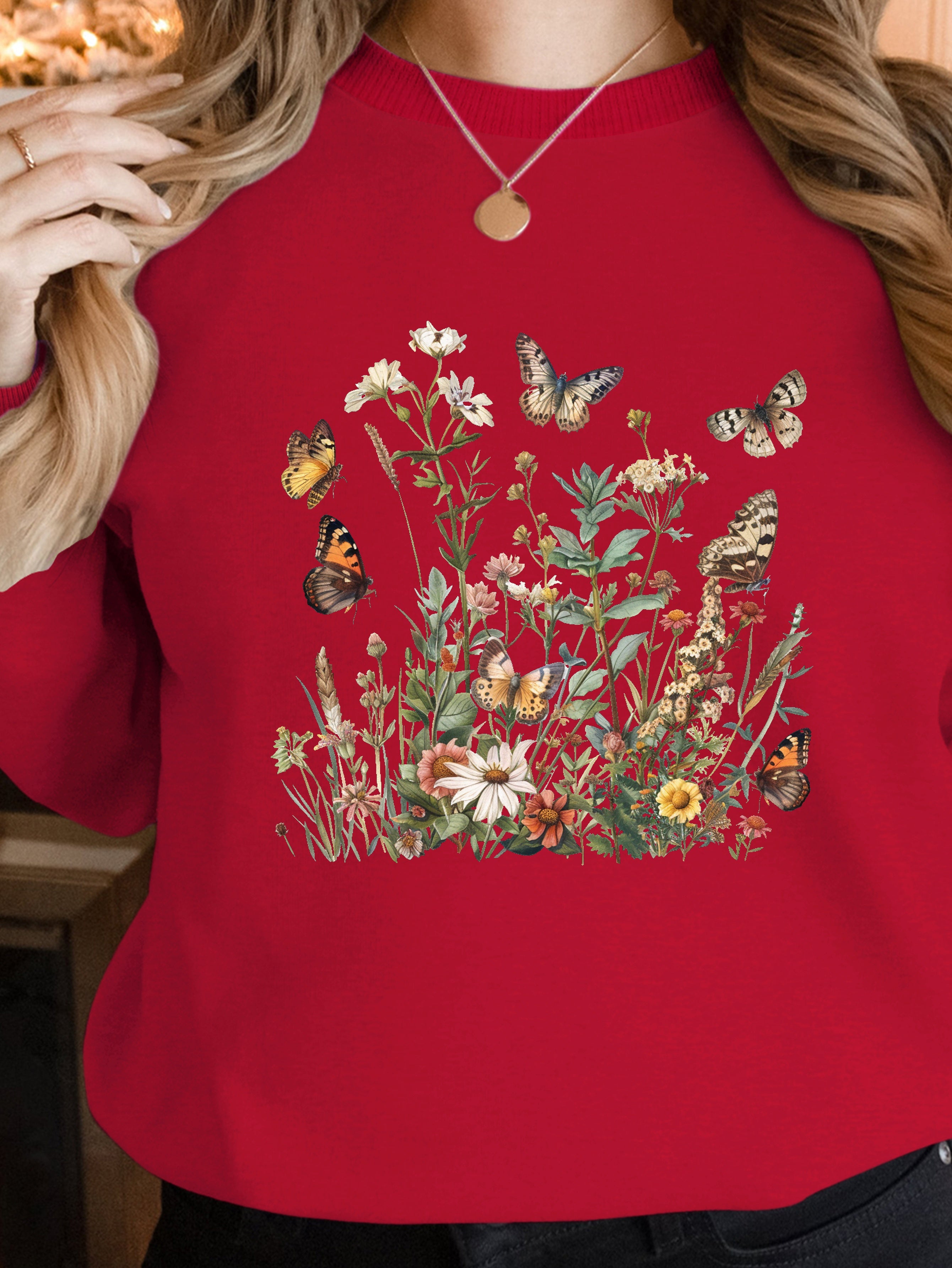 Botanical illustration with butterflies women's sweatshirts