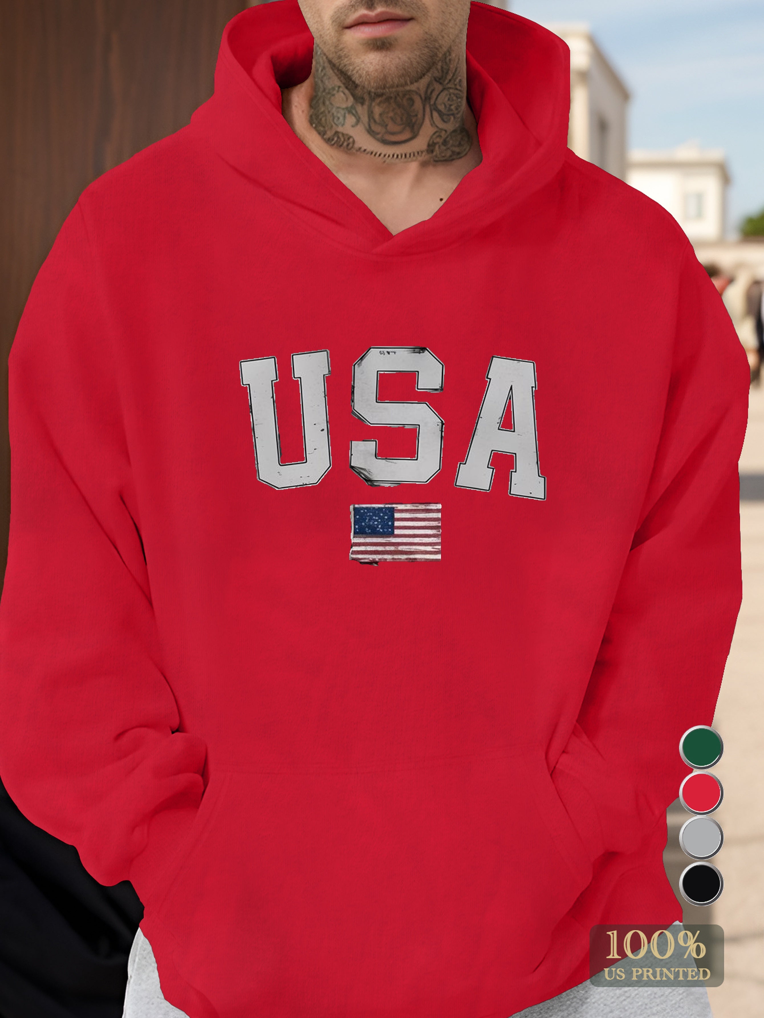 USA flag textured design Men's hooded sweatshirt