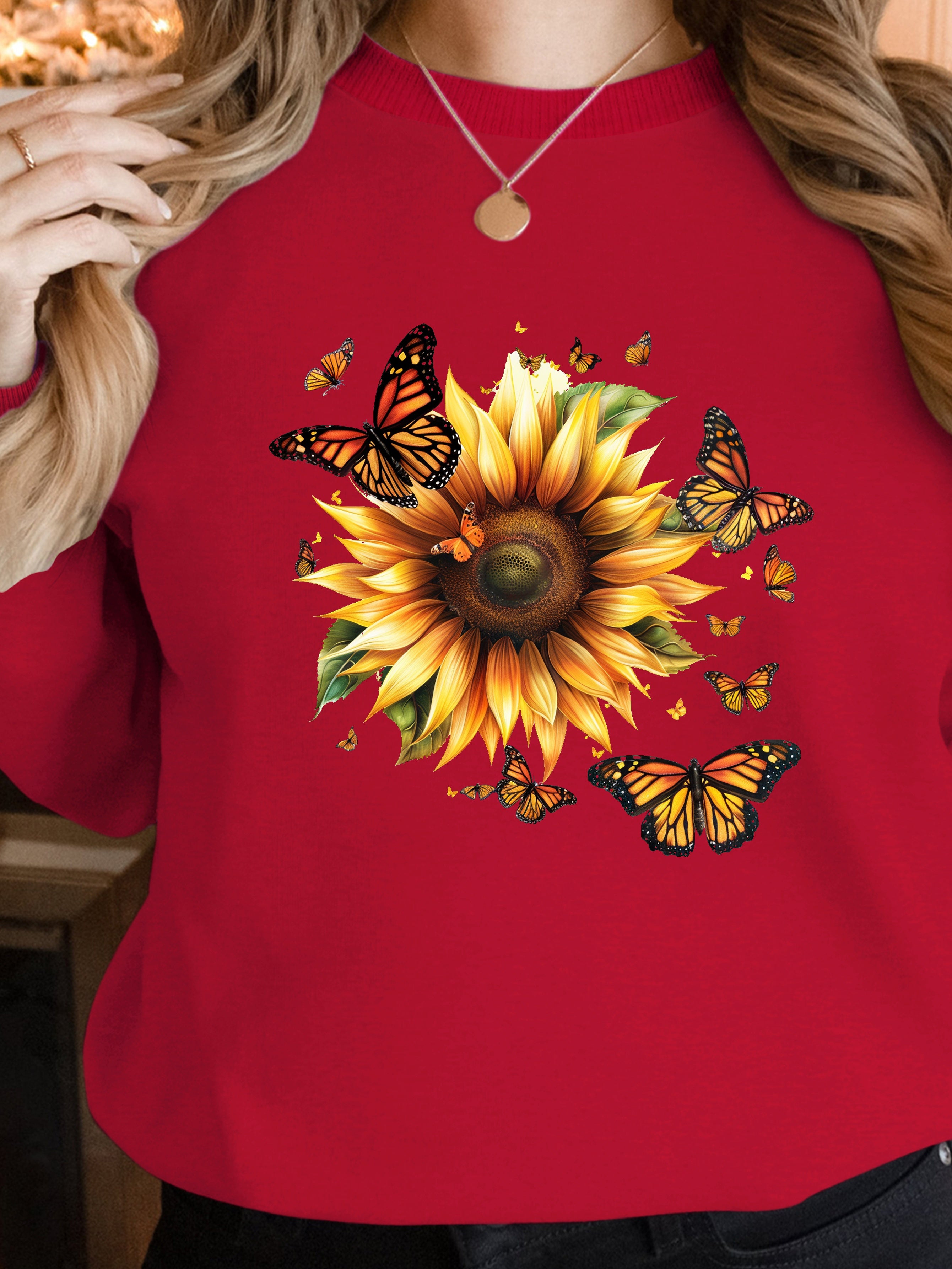 Sunflower and Monarch Butterfly women's sweatshirts