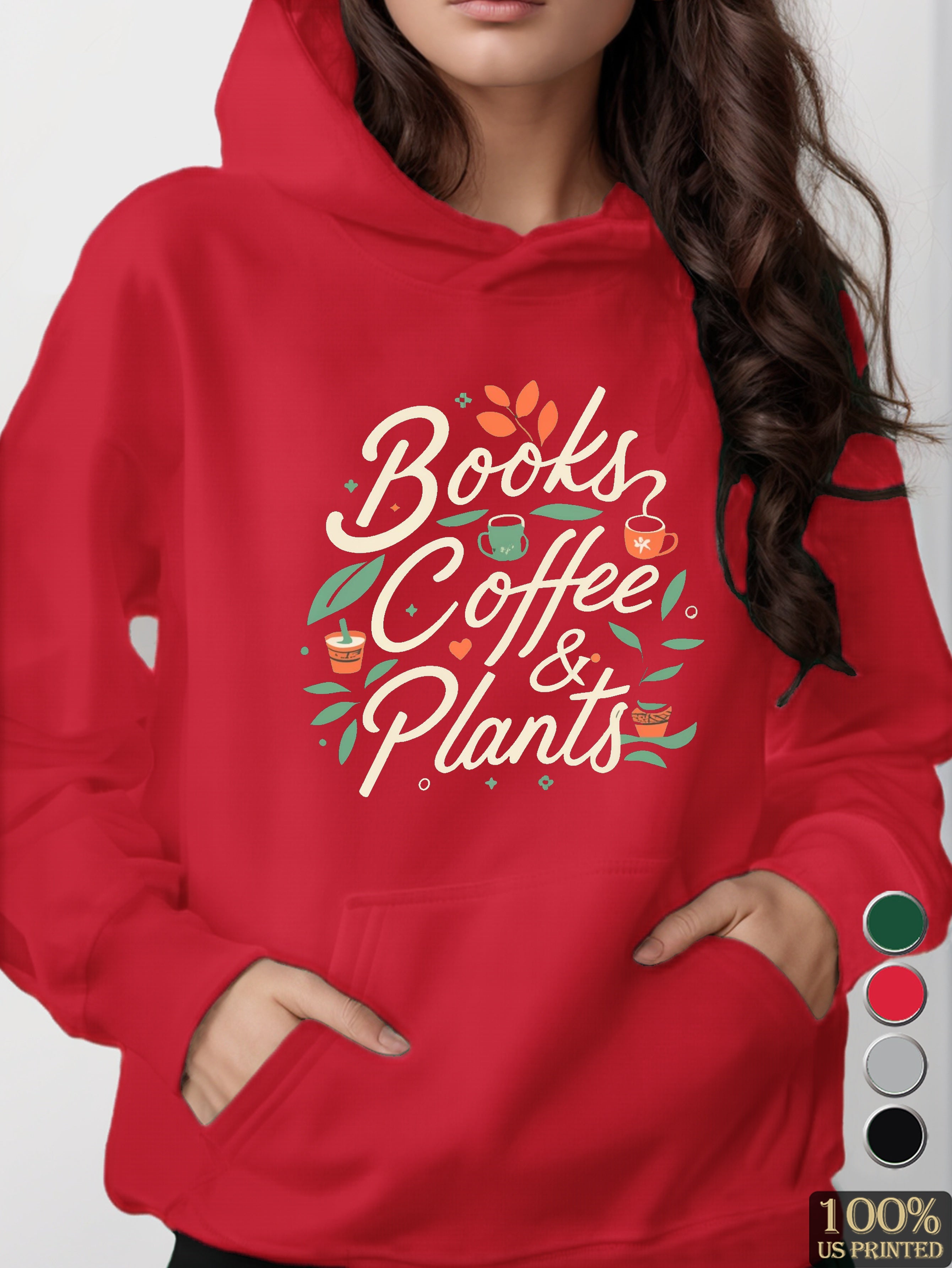 BOOKS COFFEE PLANTS women's hooded sweatshirt