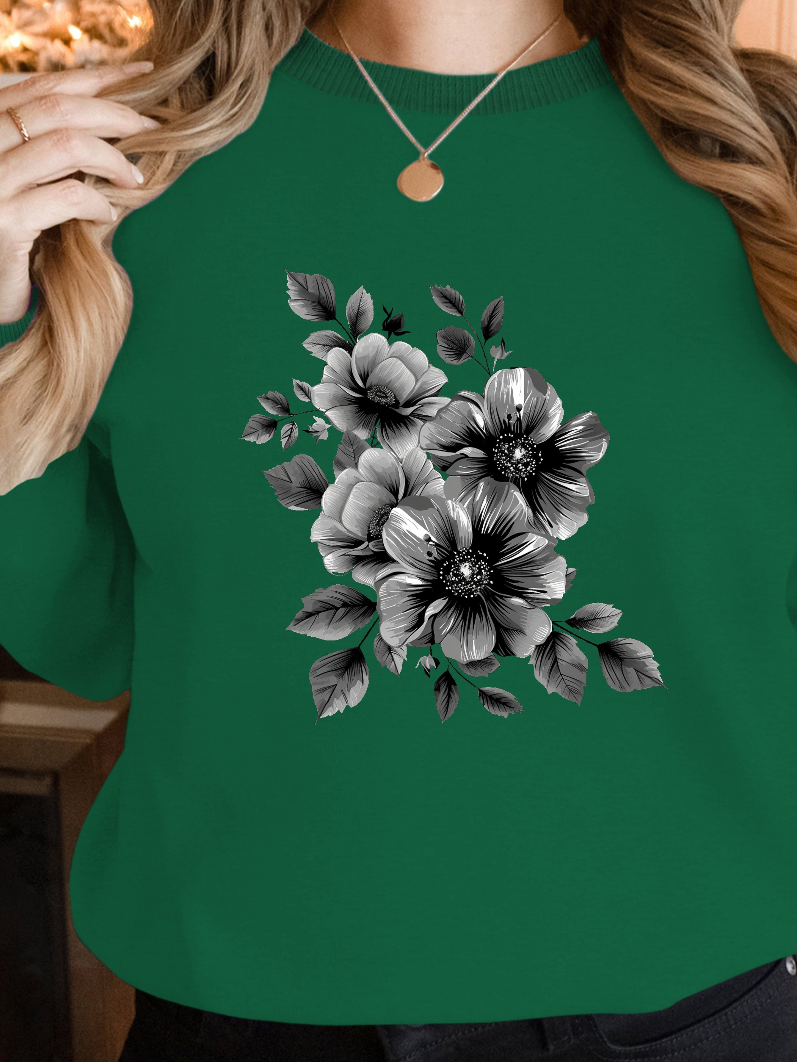 Sophisticated Monochromatic Floral women's sweatshirts