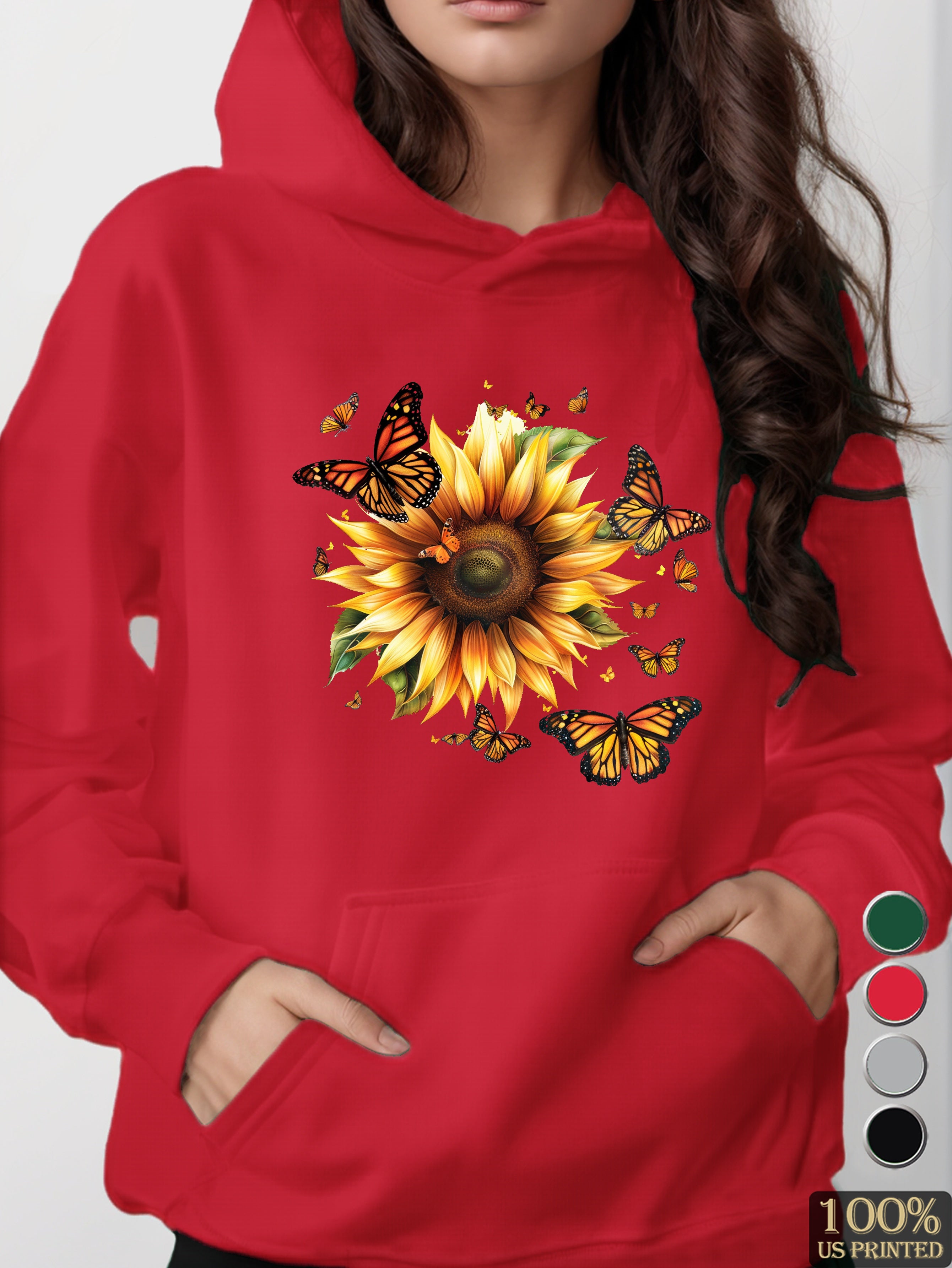 Sunflower and Monarch Butterfly women's hooded sweatshirt