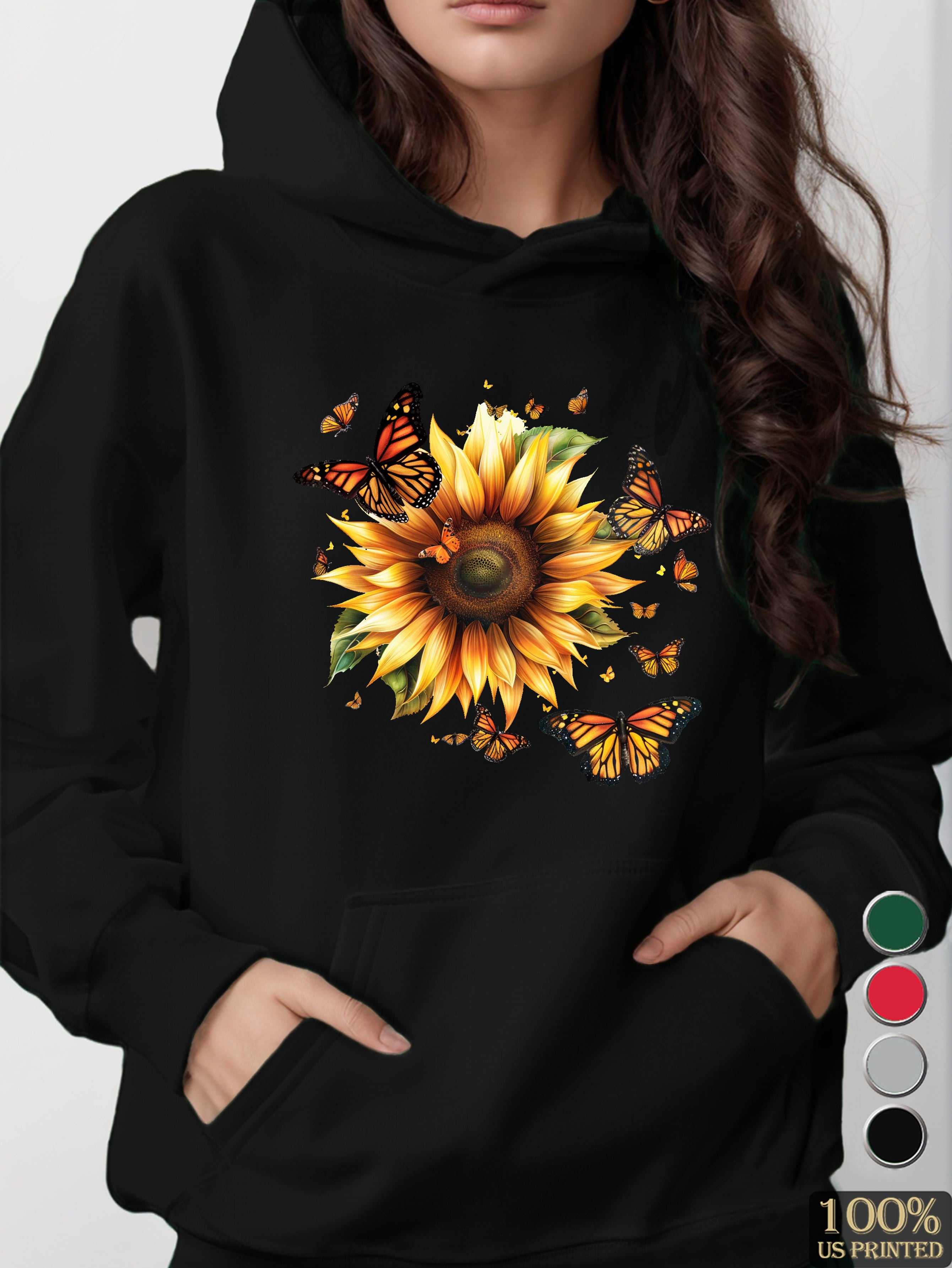 Sunflower and Monarch Butterfly women's hooded sweatshirt