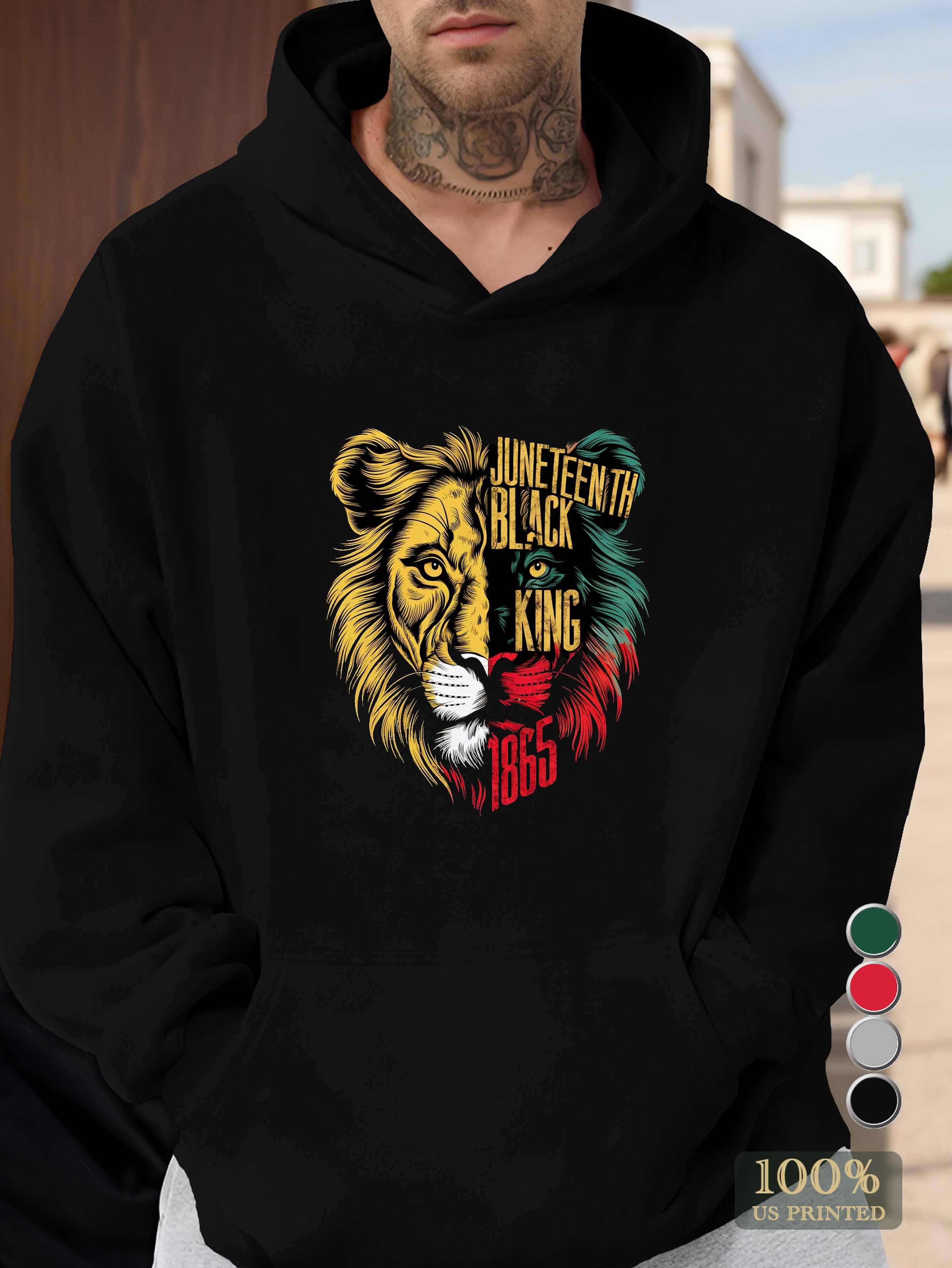 Juneteenth black king lion Men's hooded sweatshirt