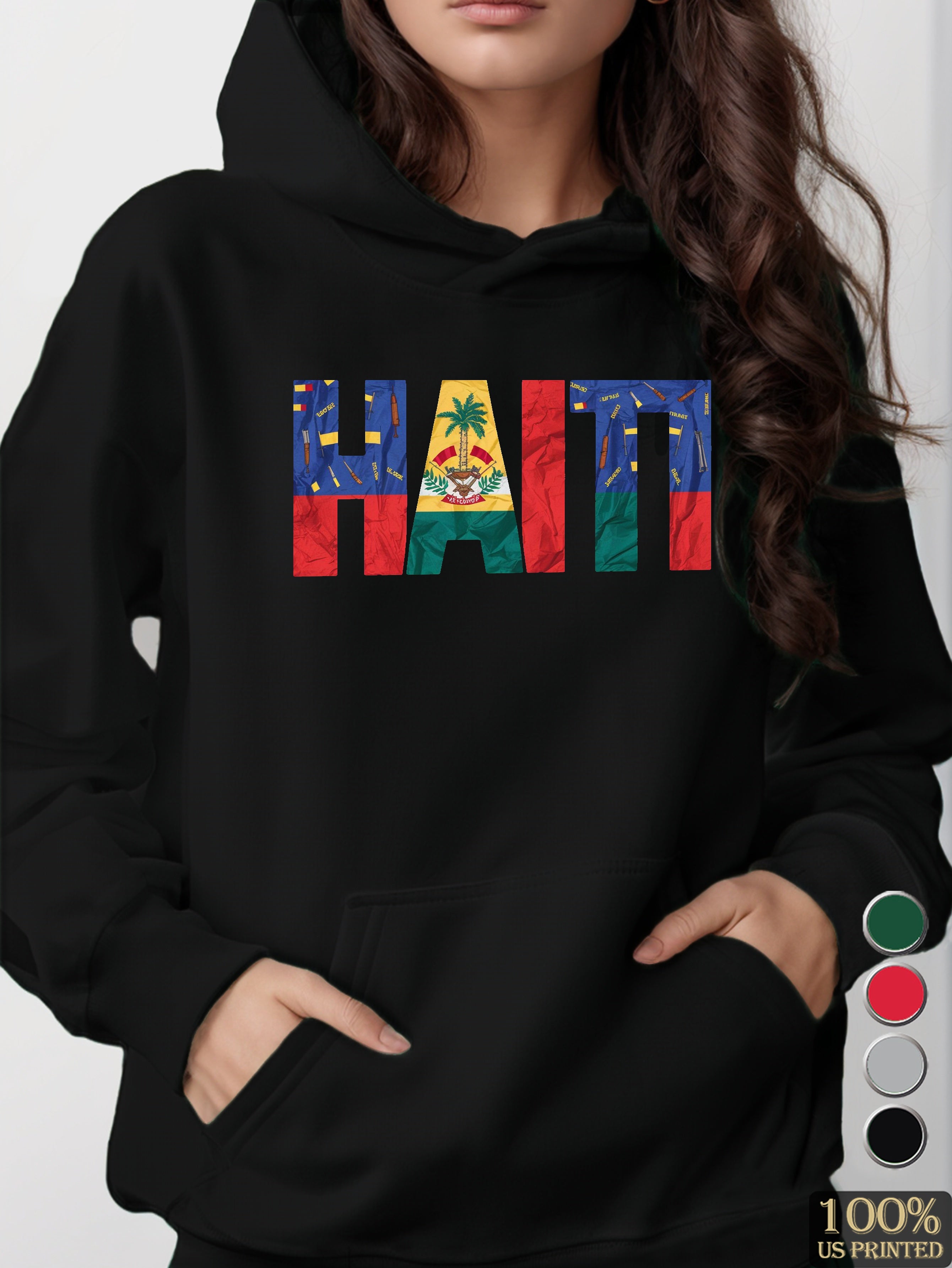 HAITI in bold letters women's hooded sweatshirt