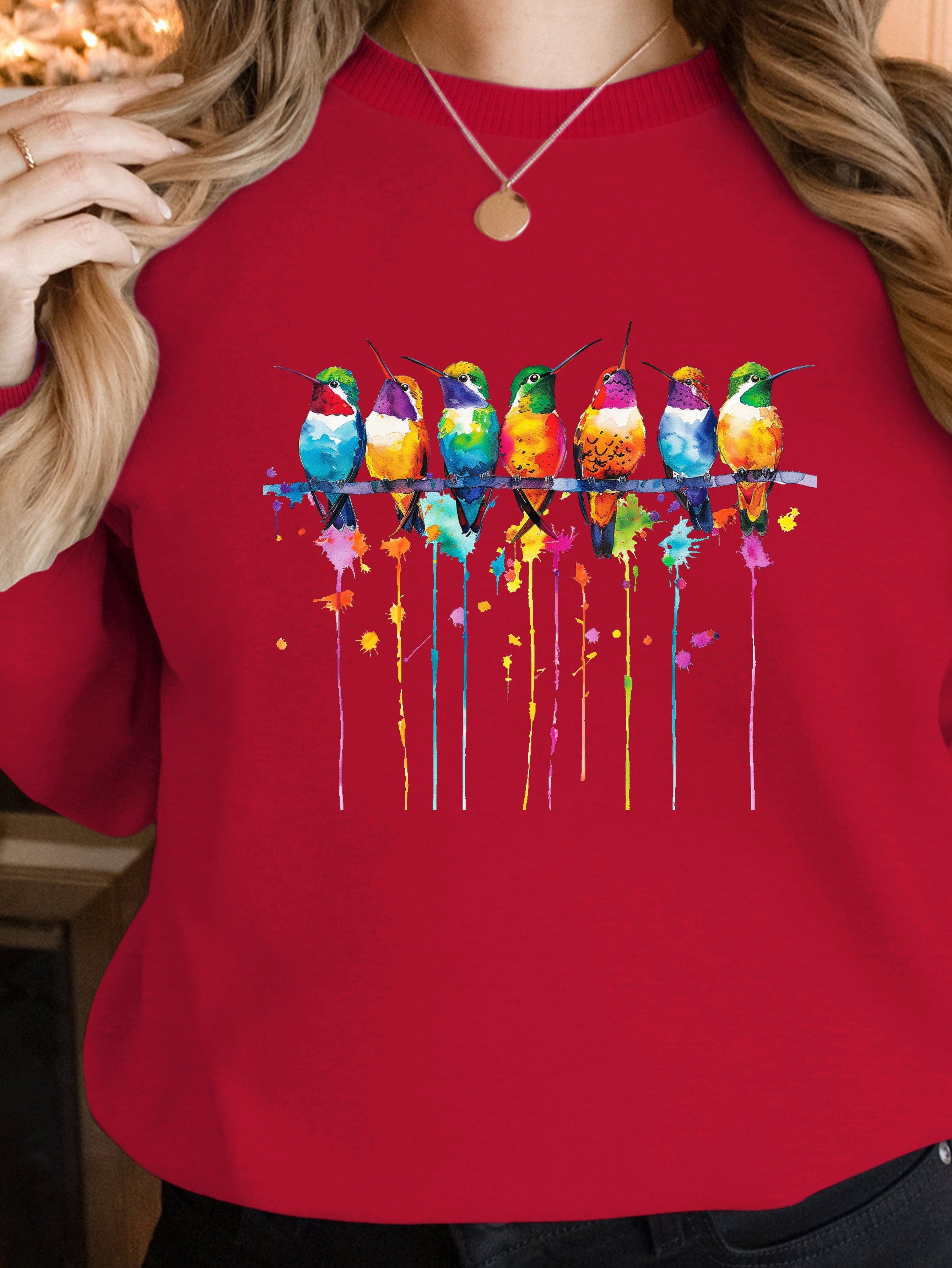 Vibrant watercolor style hummingbirds women's sweatshirts