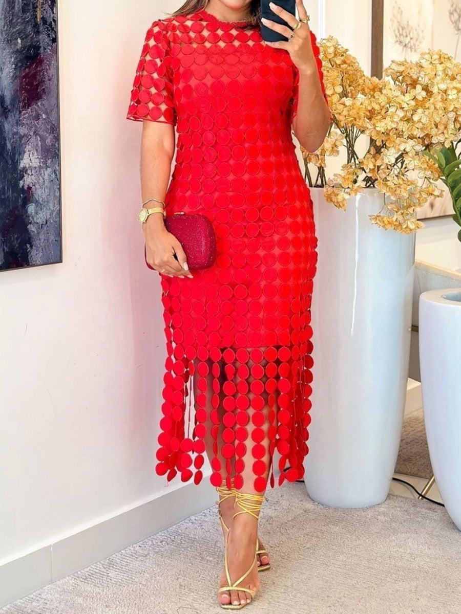 Hollowed Out Embroidery Short Sleeve Dress