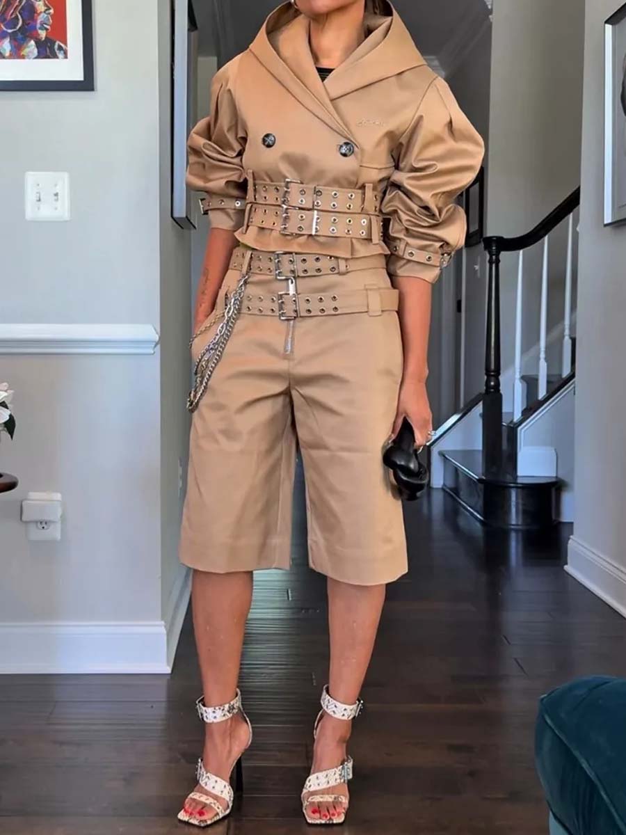Double Buckle Belted Two Pieces Set