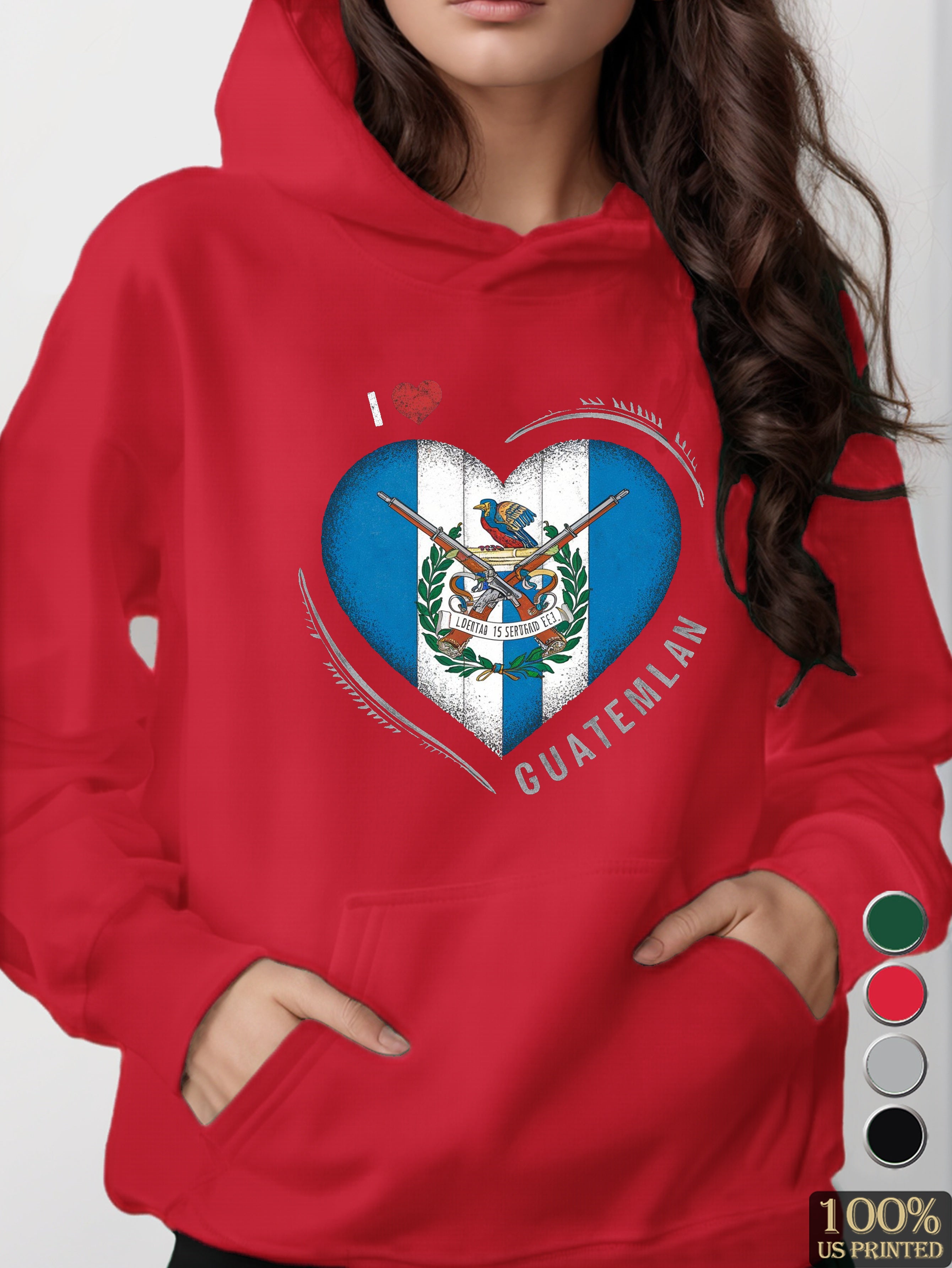 heart shaped Guatemalan flag women's hooded sweatshirt