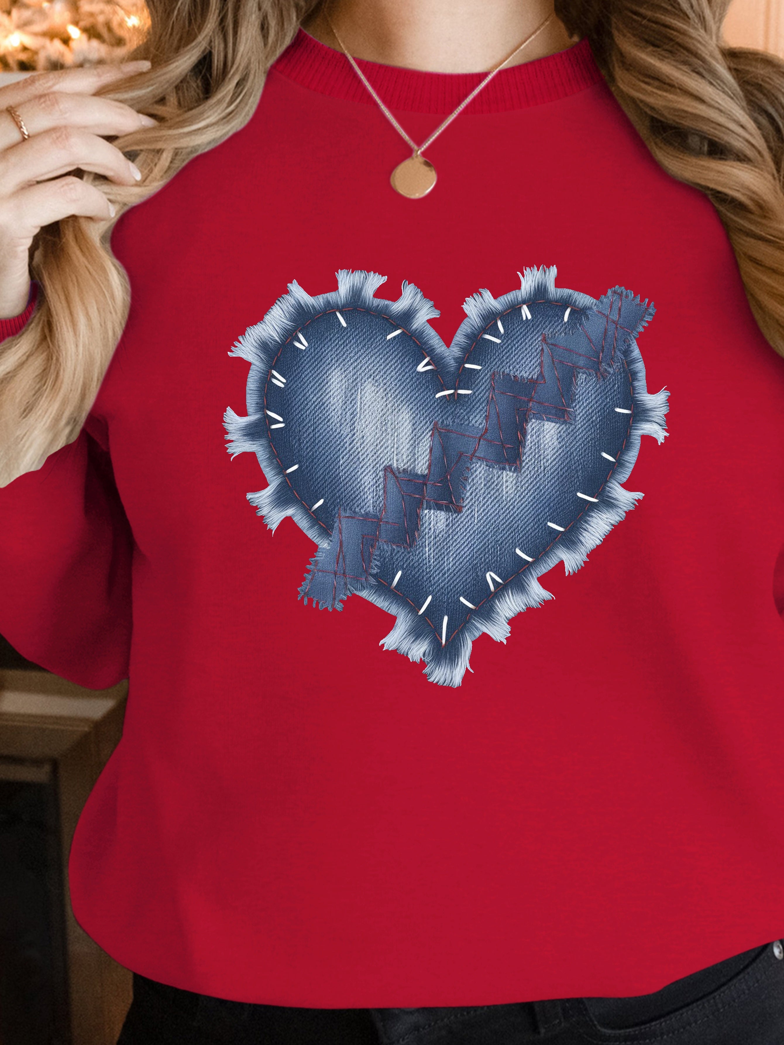 heart shaped denim design women's sweatshirts