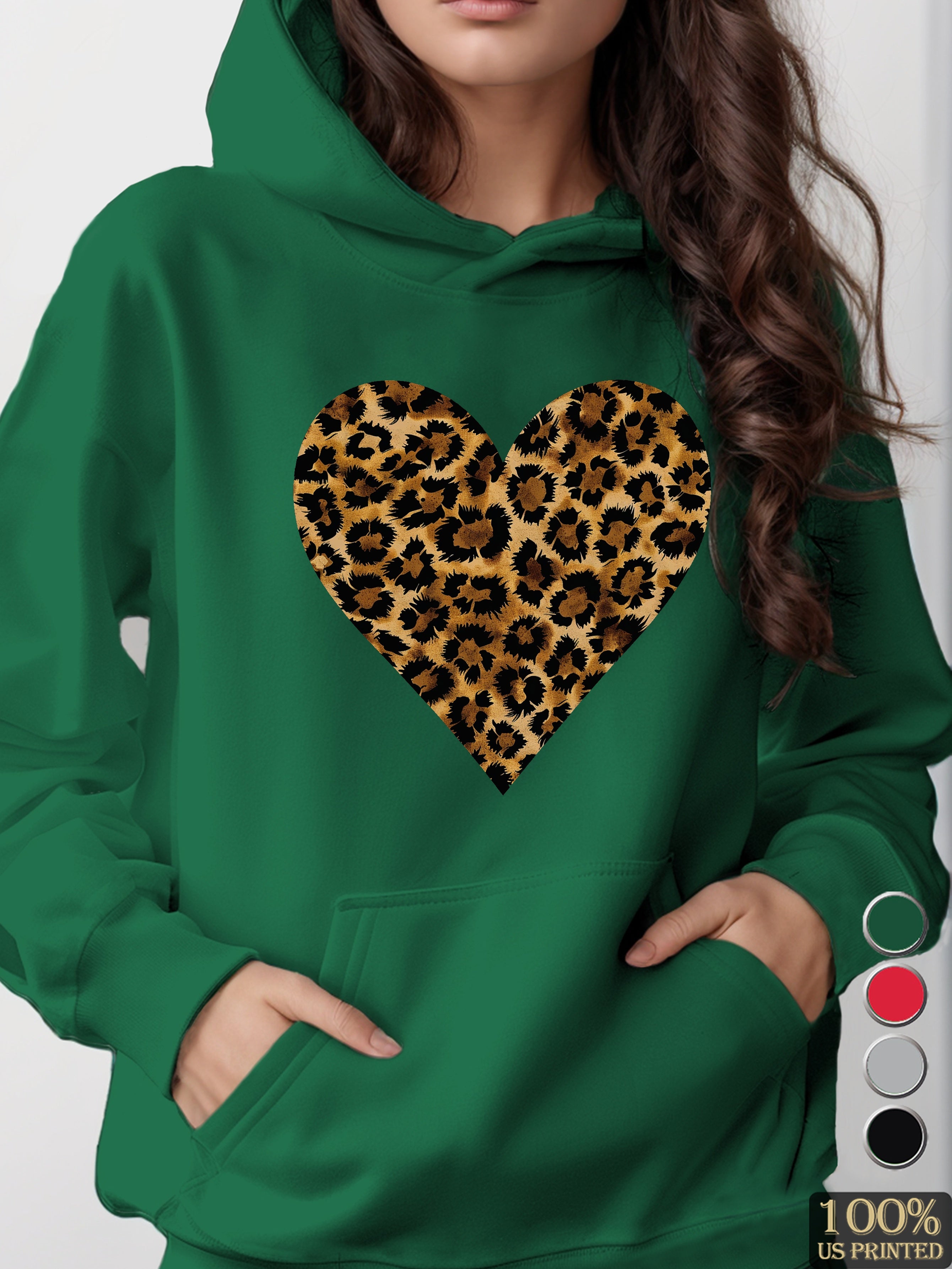 Leopard Print Heart Design women's hooded sweatshirt