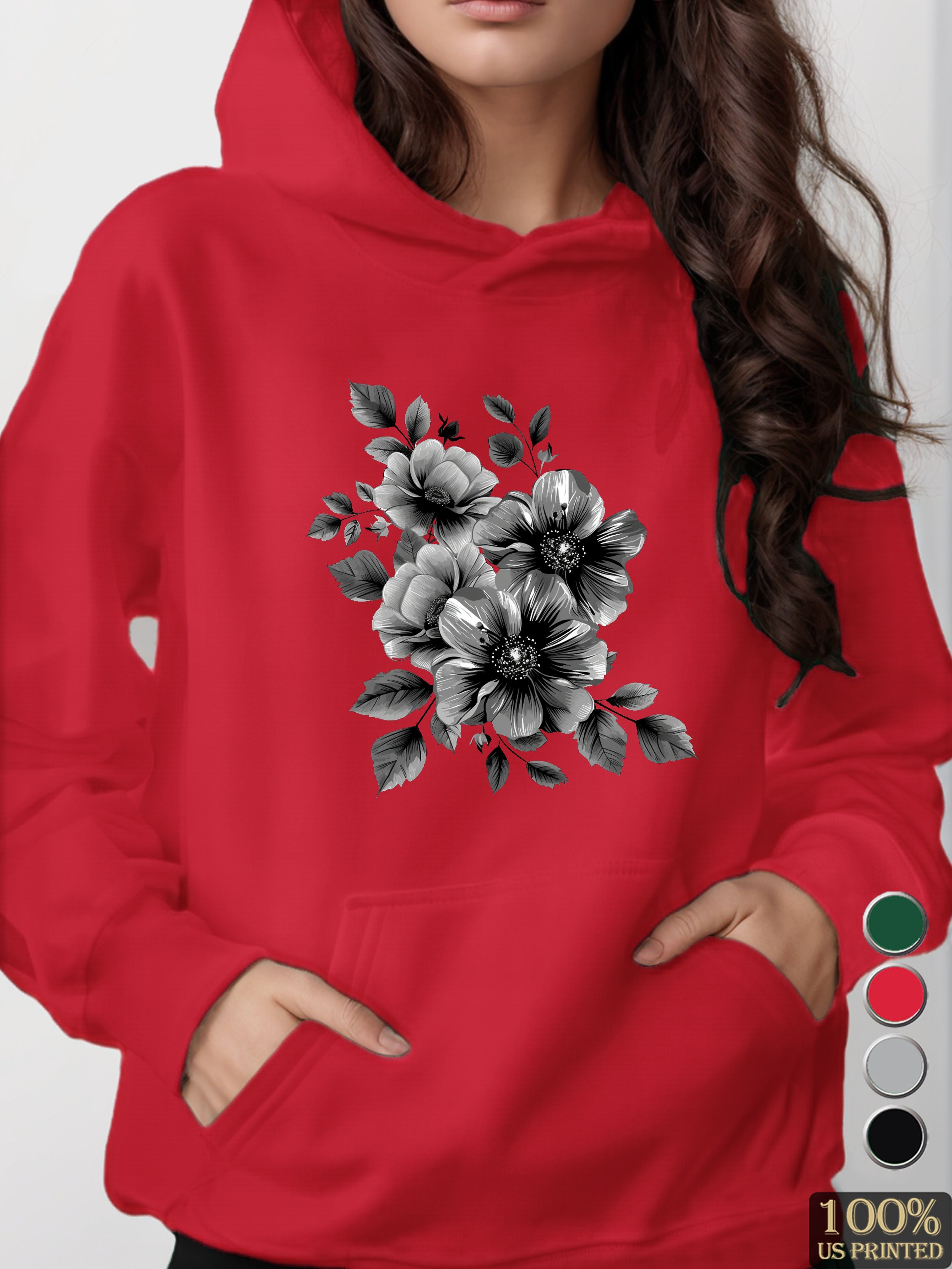 Sophisticated Monochromatic Floral women's hooded sweatshirt