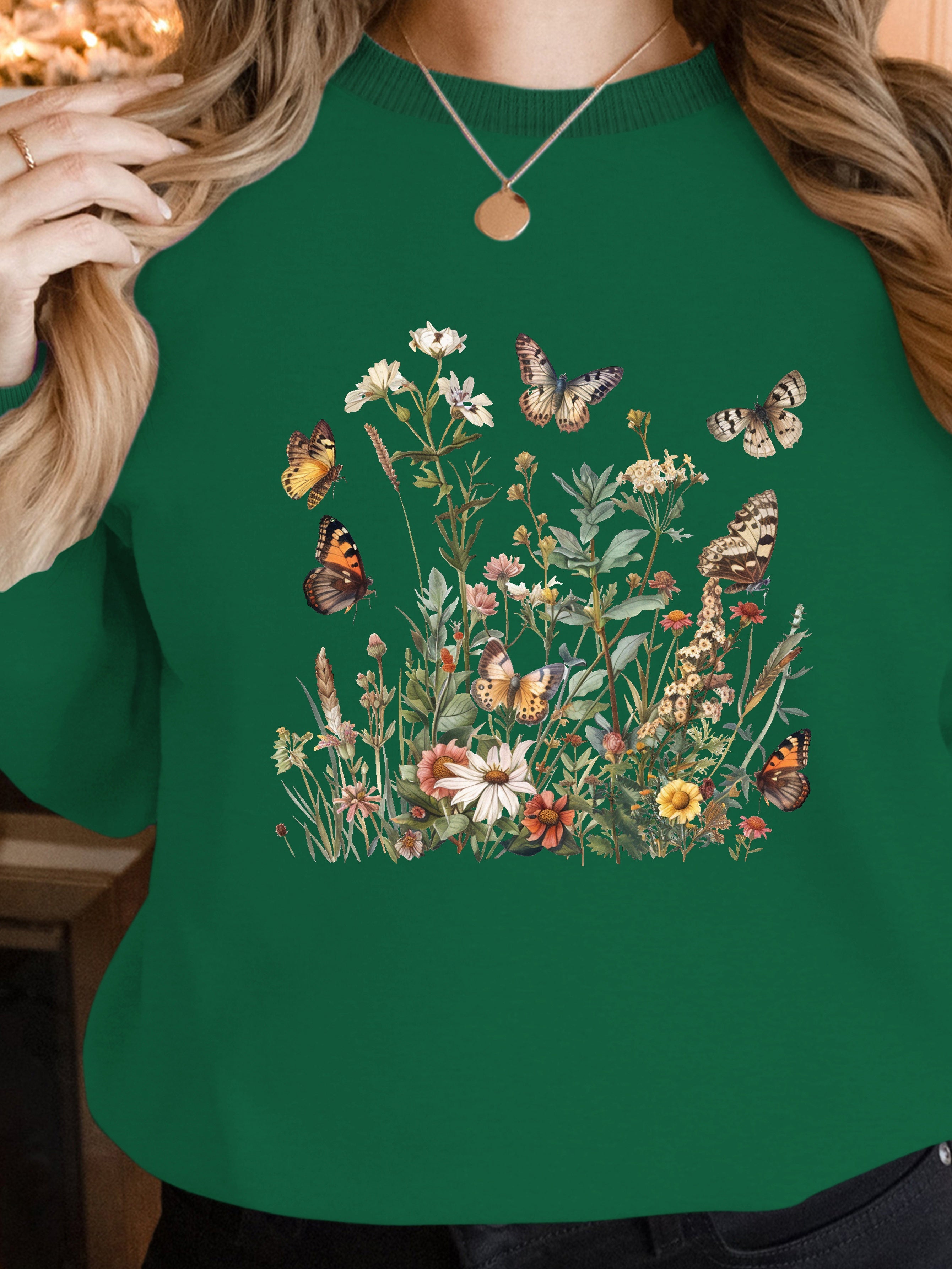 Botanical illustration with butterflies women's sweatshirts