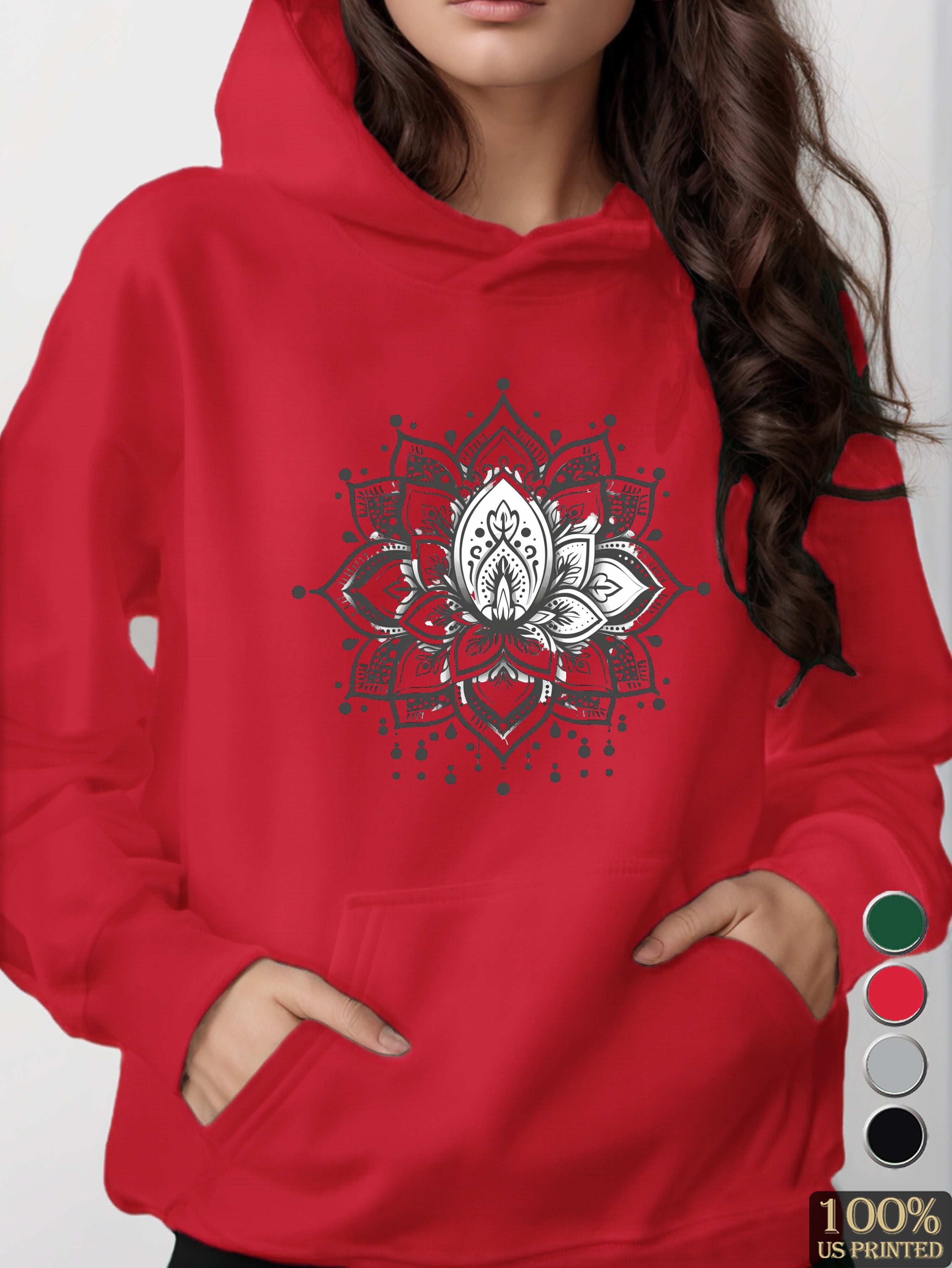 Intricate symmetrical mandala like design women's hooded sweatshirt
