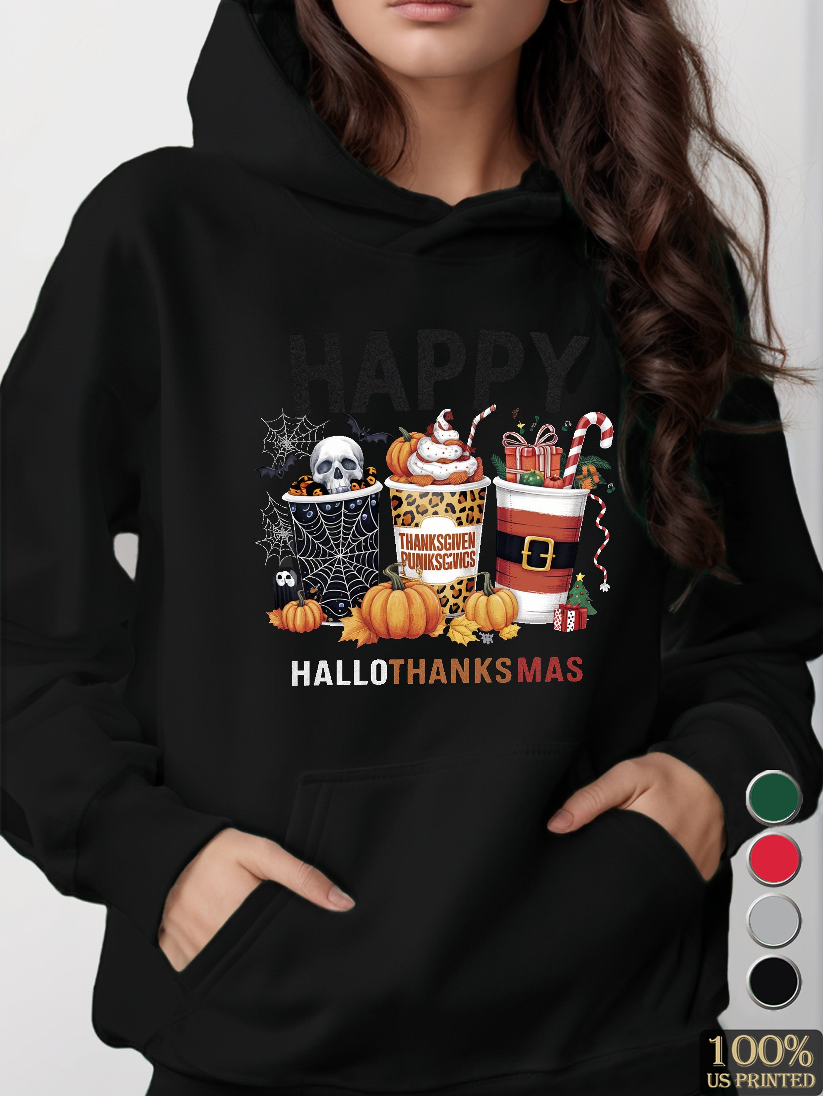 HAPPY HAPPY THANKSGIVING women's hooded sweatshirt