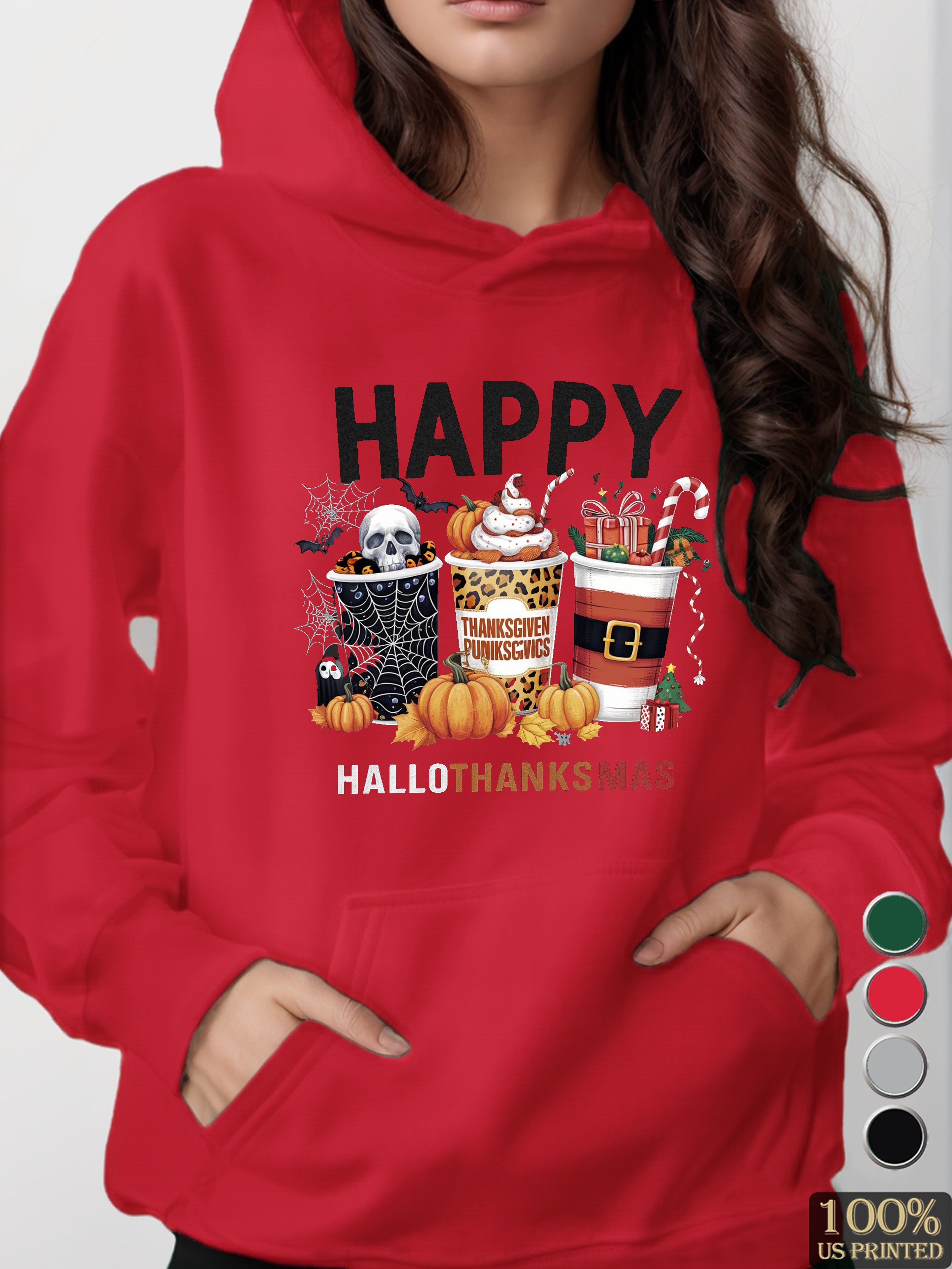 HAPPY HAPPY THANKSGIVING women's hooded sweatshirt