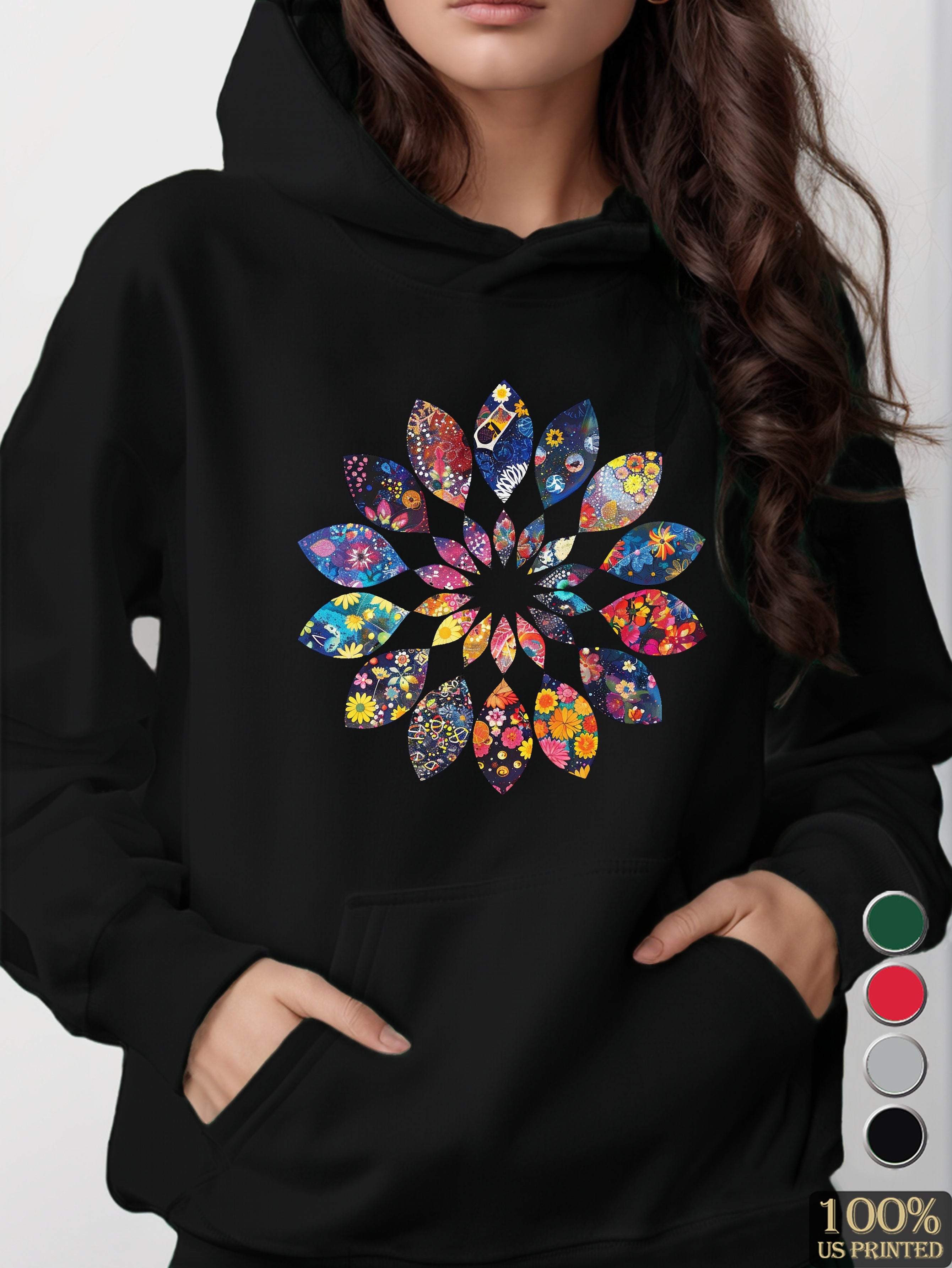 Hippie Floral Vibrance women's hooded sweatshirt