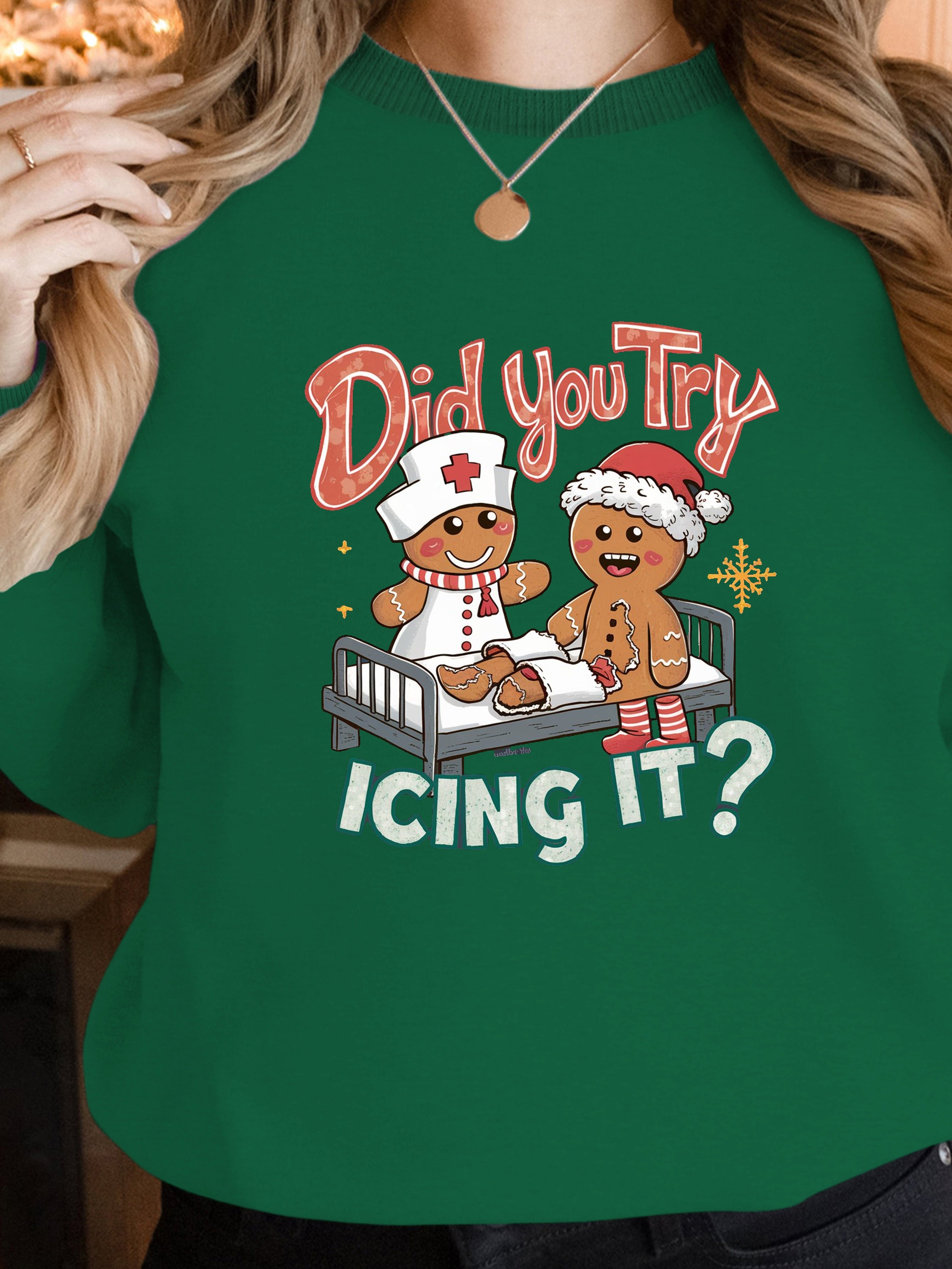 gingerbread nurse and patient women's sweatshirts