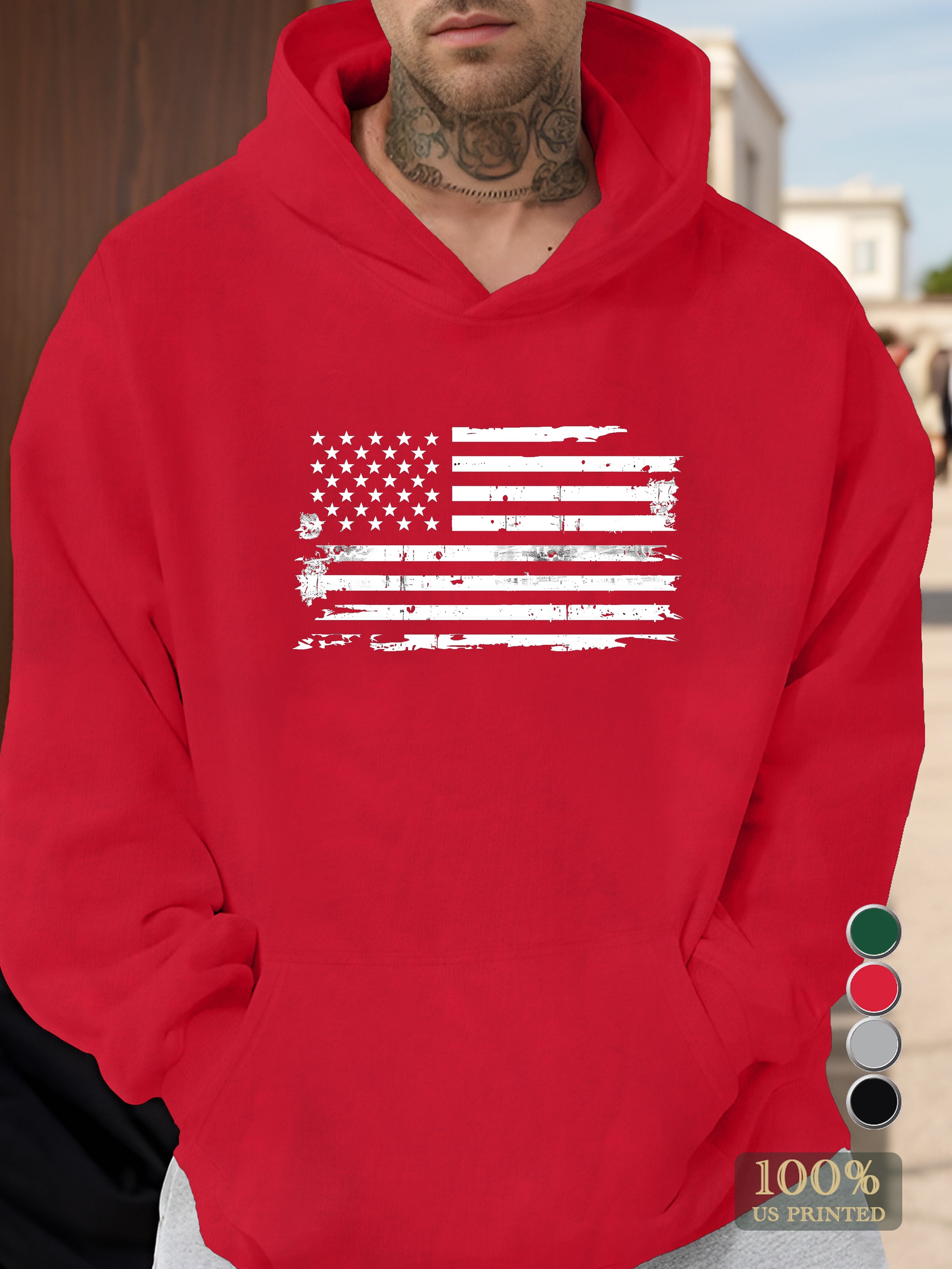 Hand painted monochrome American flag Men's hooded sweatshirt