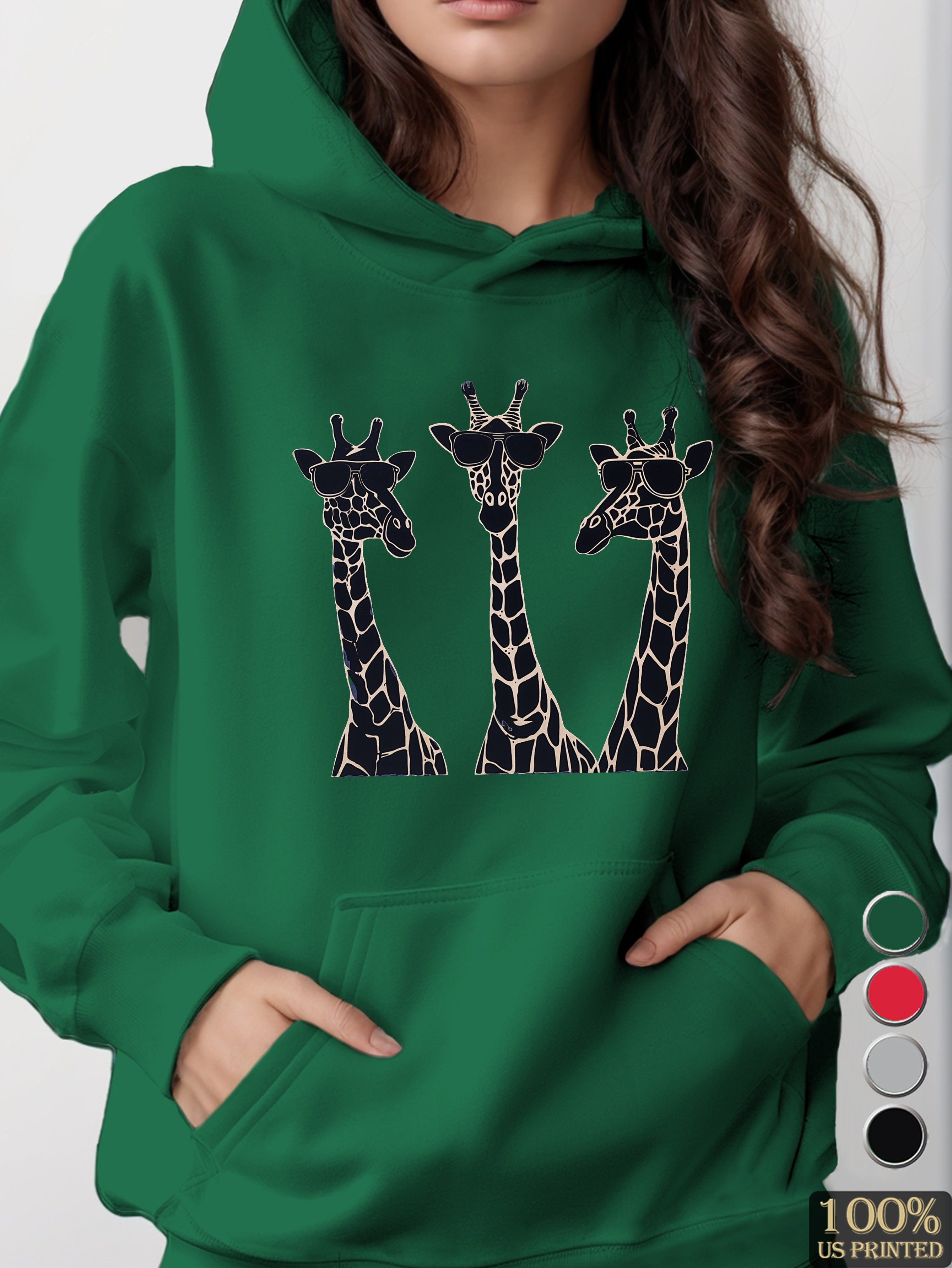 Playful giraffes wearing sunglasses women's hooded sweatshirt