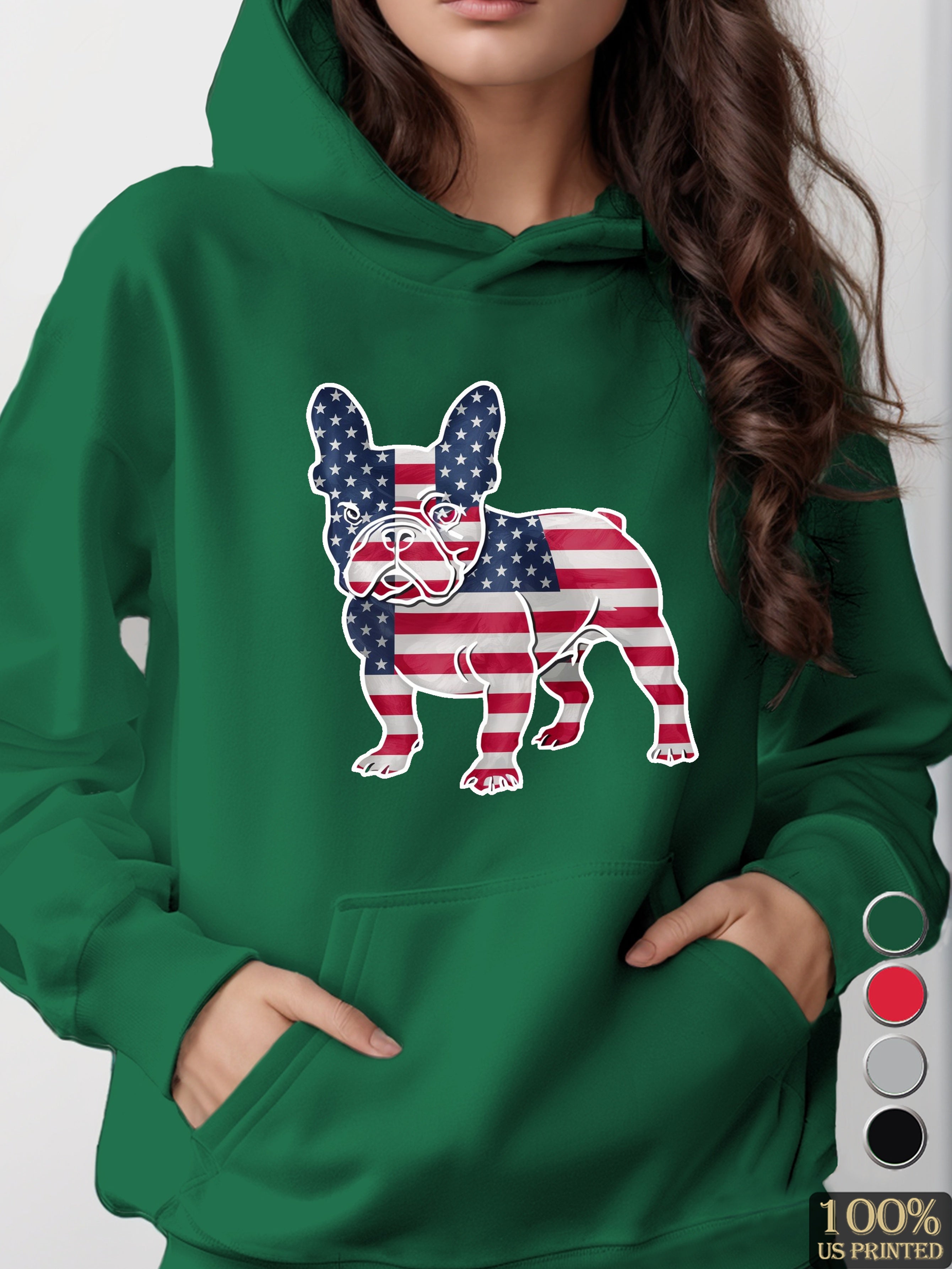 American Flag French Bulldog women's hooded sweatshirt