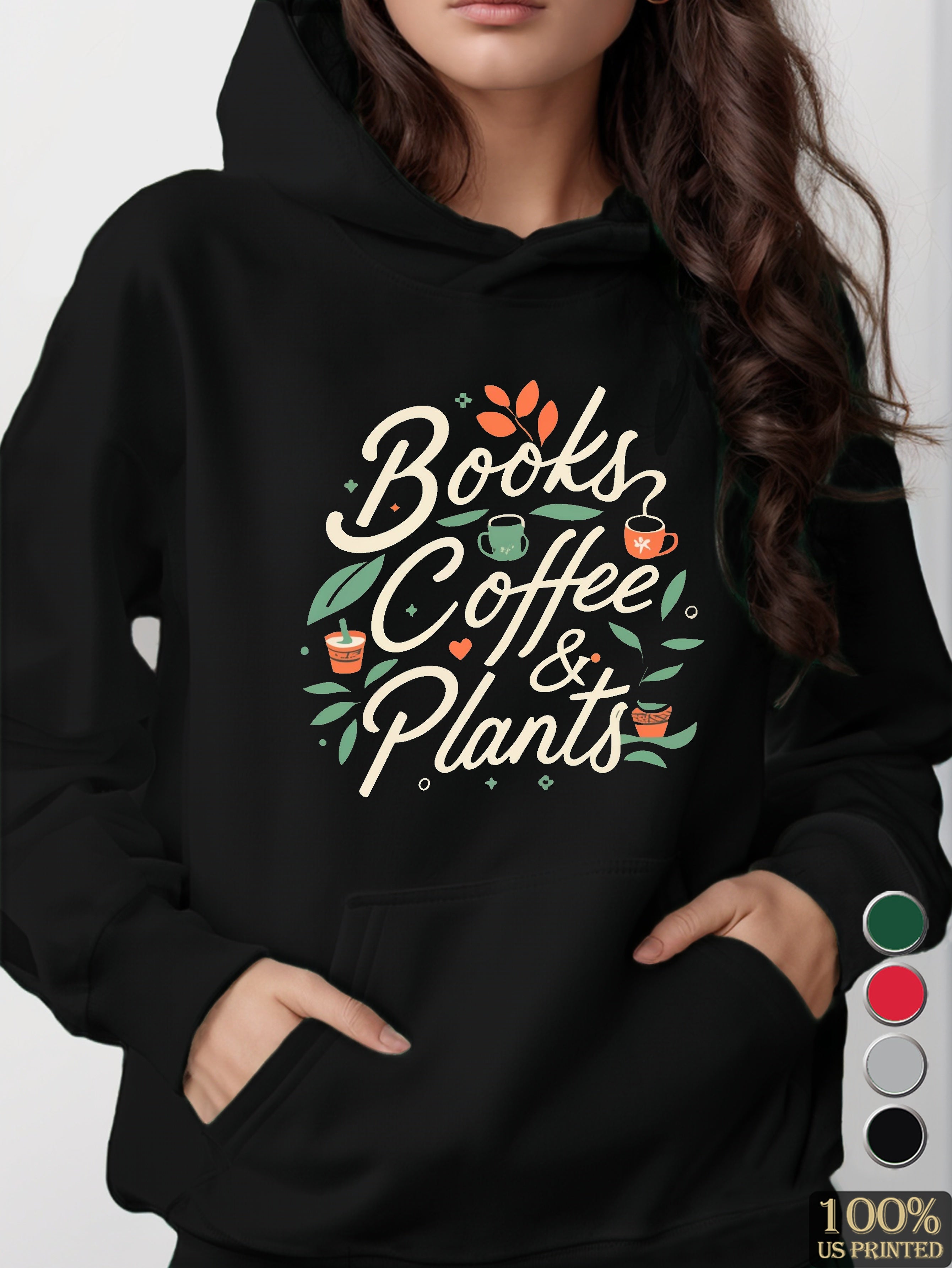 BOOKS COFFEE PLANTS women's hooded sweatshirt