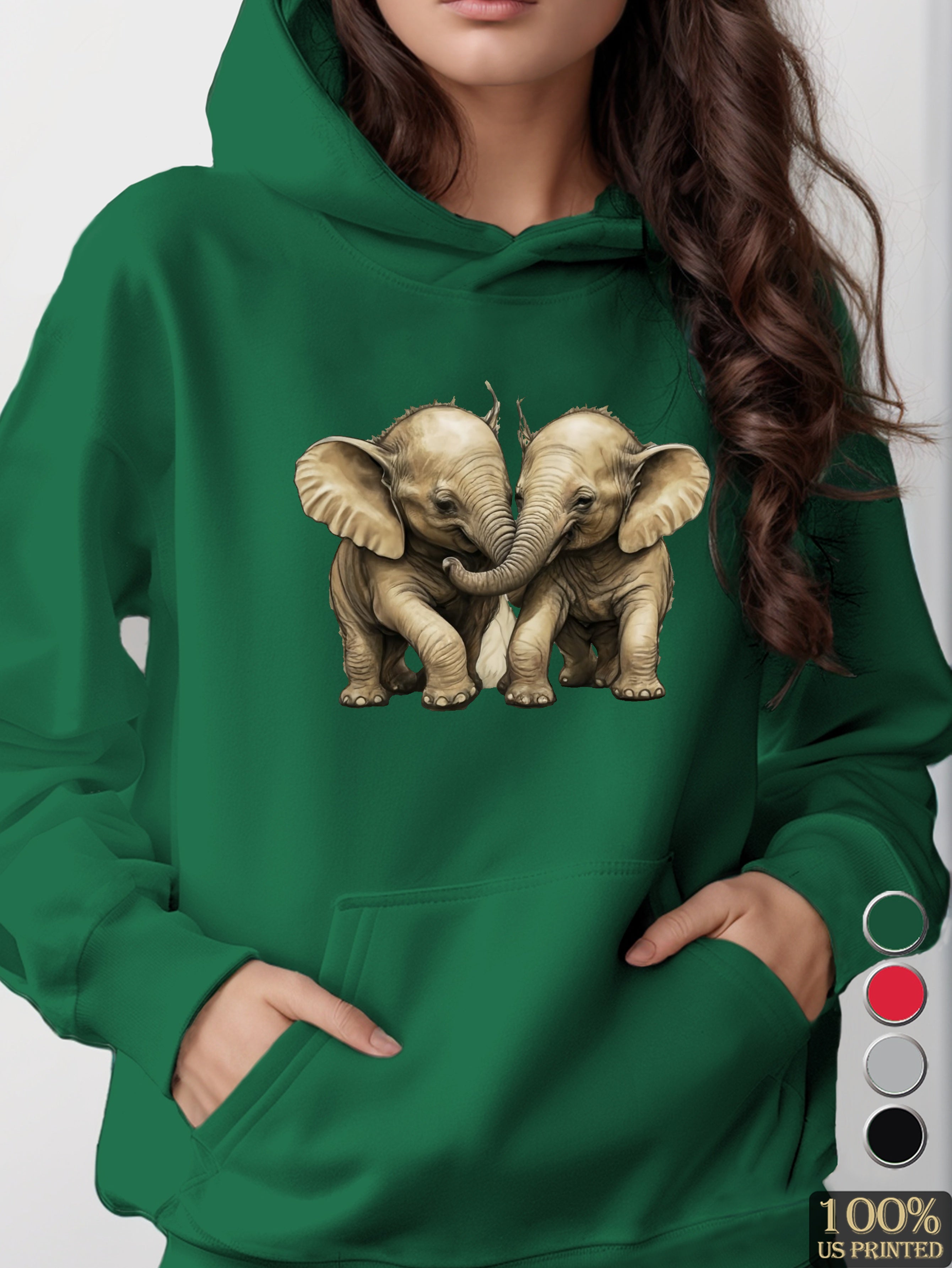 Two baby elephants playing women's hooded sweatshirt