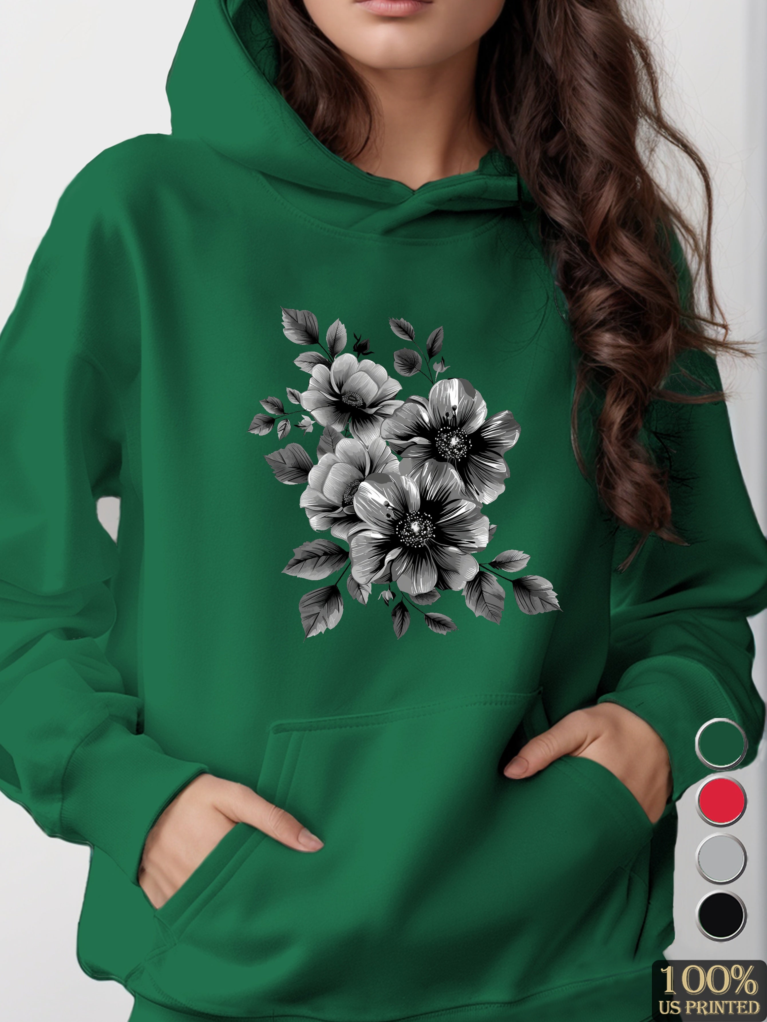 Sophisticated Monochromatic Floral women's hooded sweatshirt