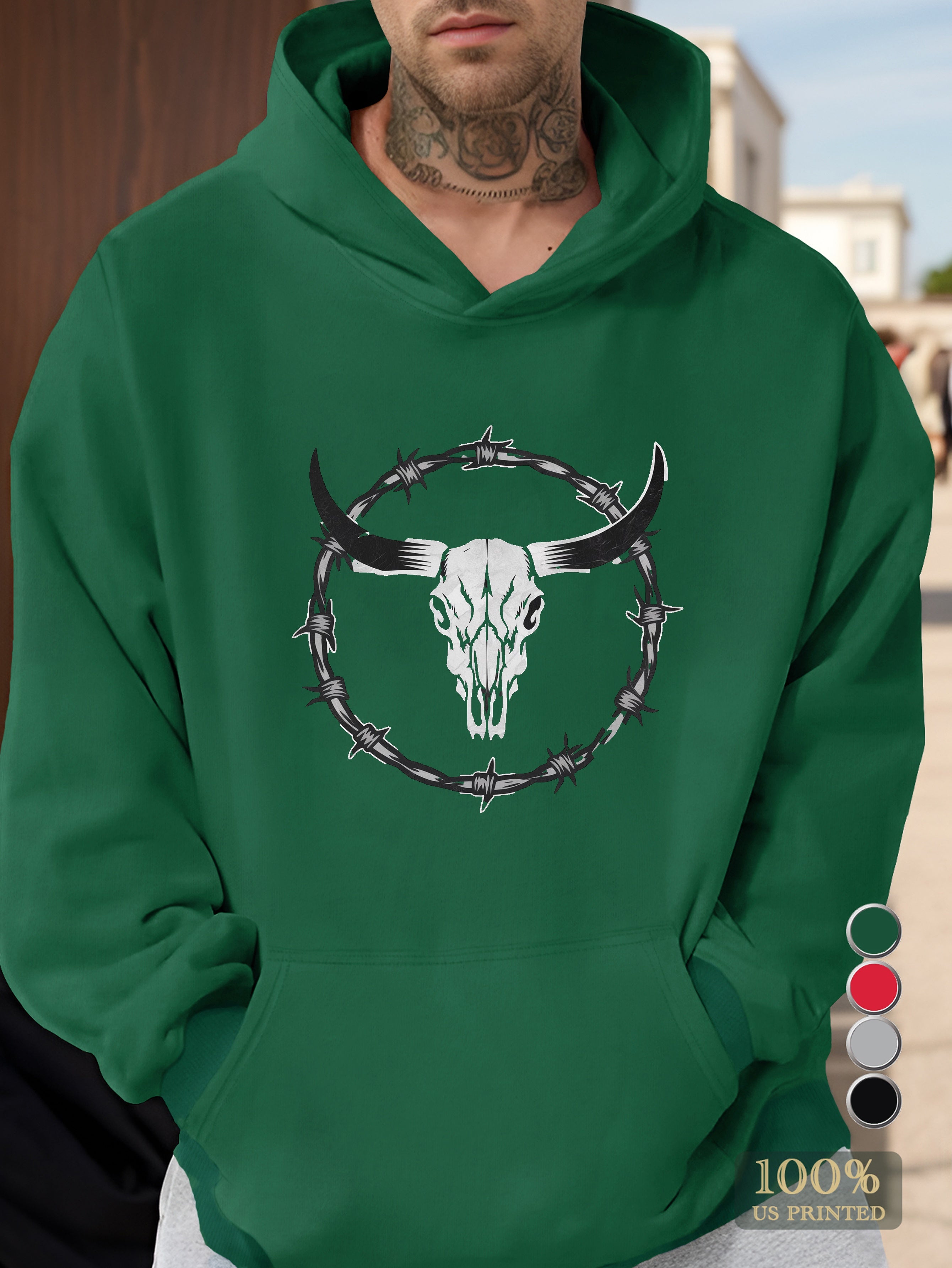 Bull Skull with Barbed Wire Men's hooded sweatshirt