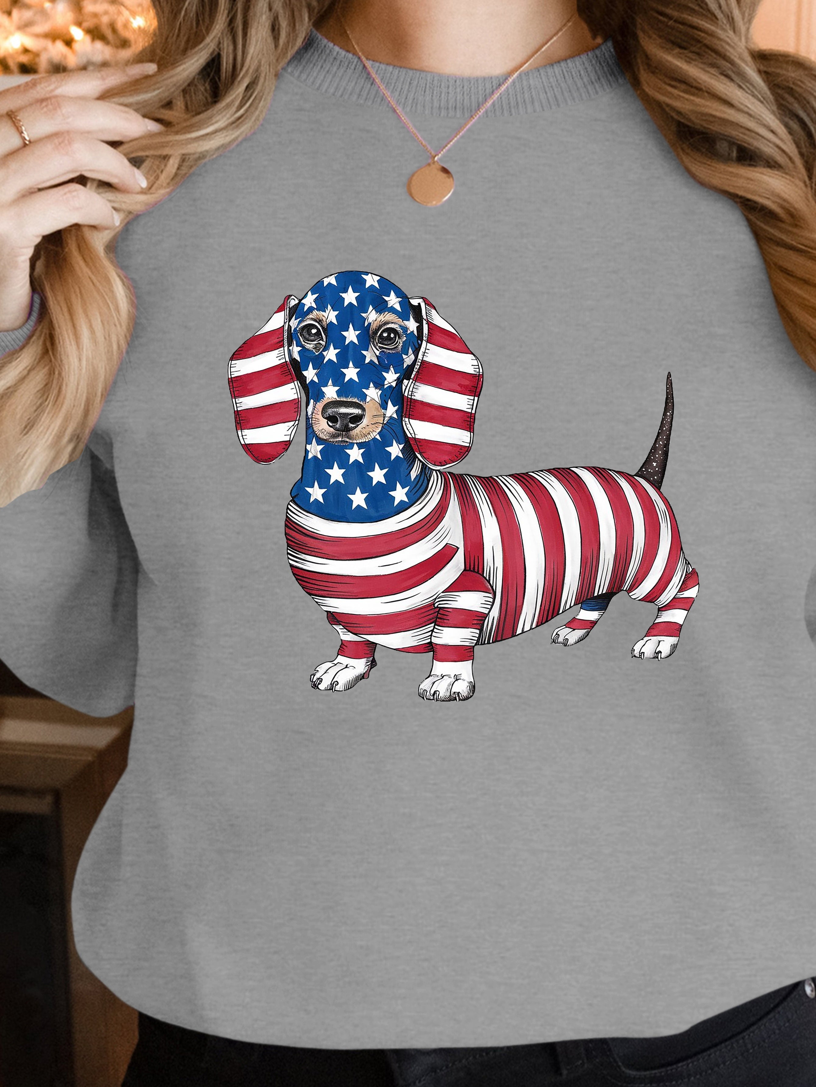 whimsical patriotic dachshund illustration women's sweatshirts