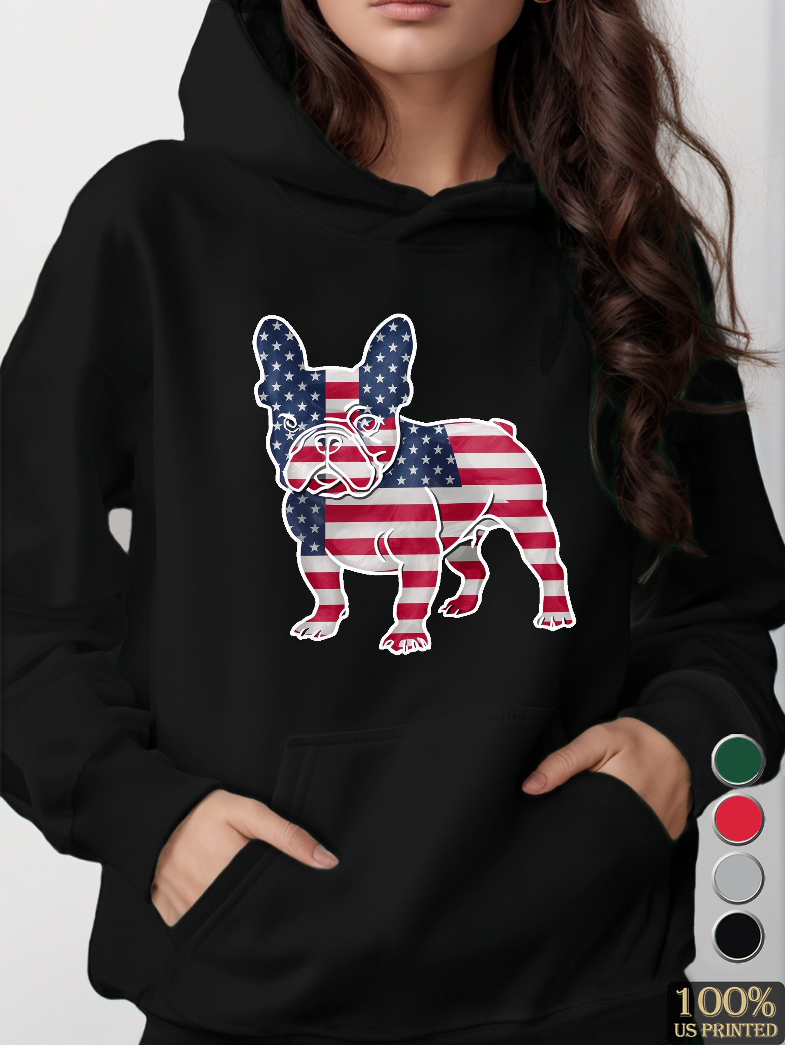 American Flag French Bulldog women's hooded sweatshirt
