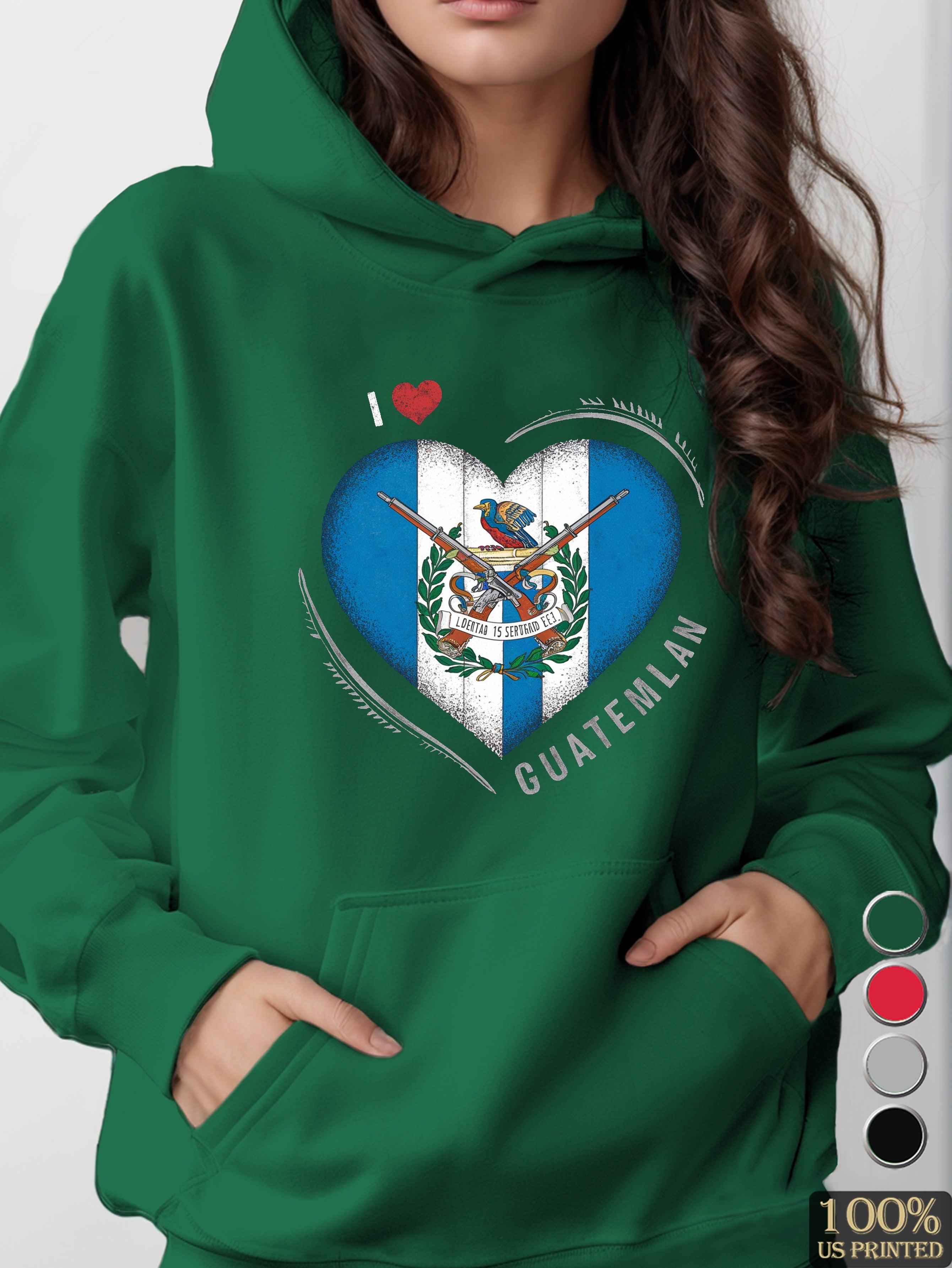 heart shaped Guatemalan flag women's hooded sweatshirt