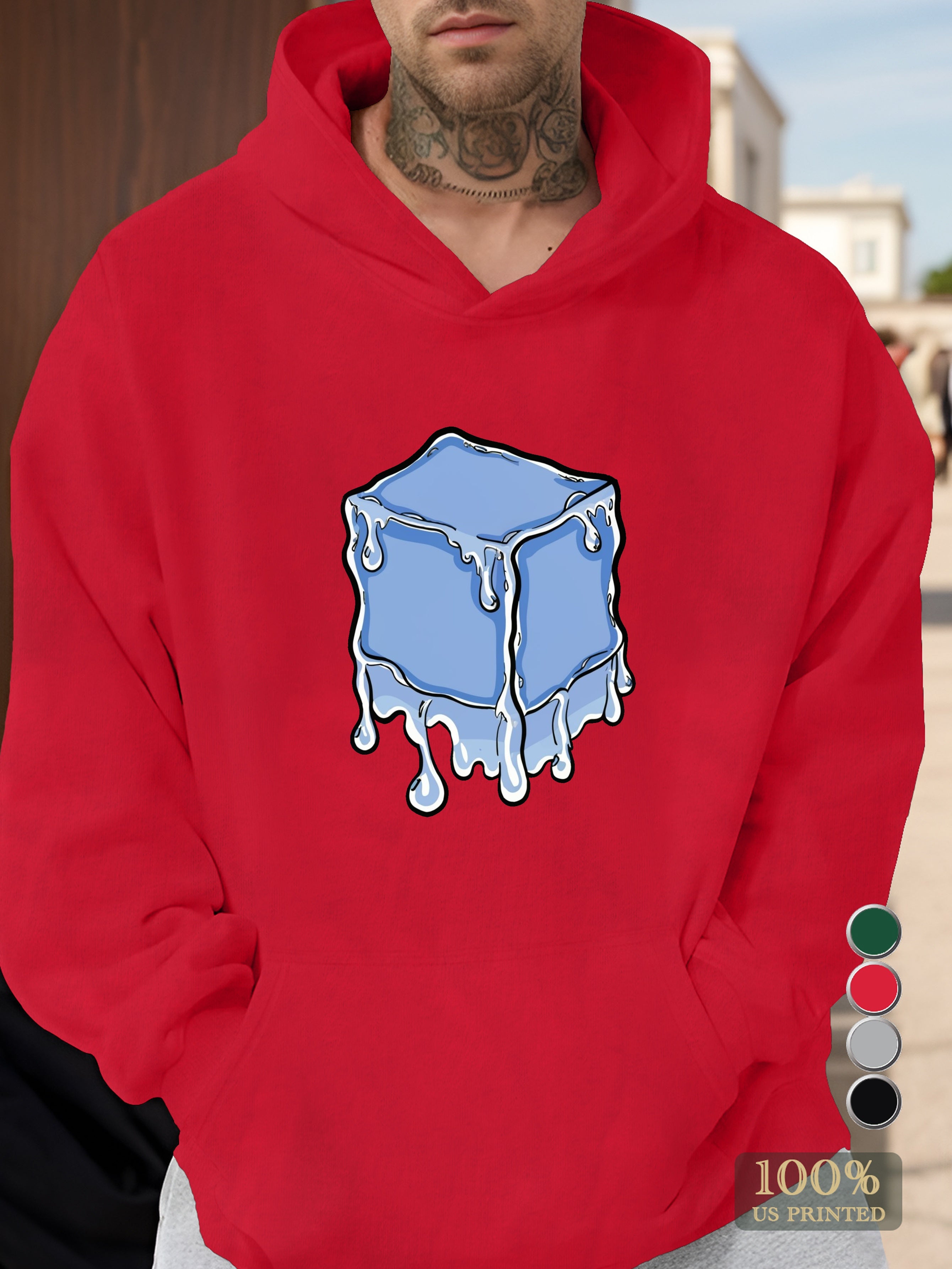 colorful melting ice block Men's hooded sweatshirt