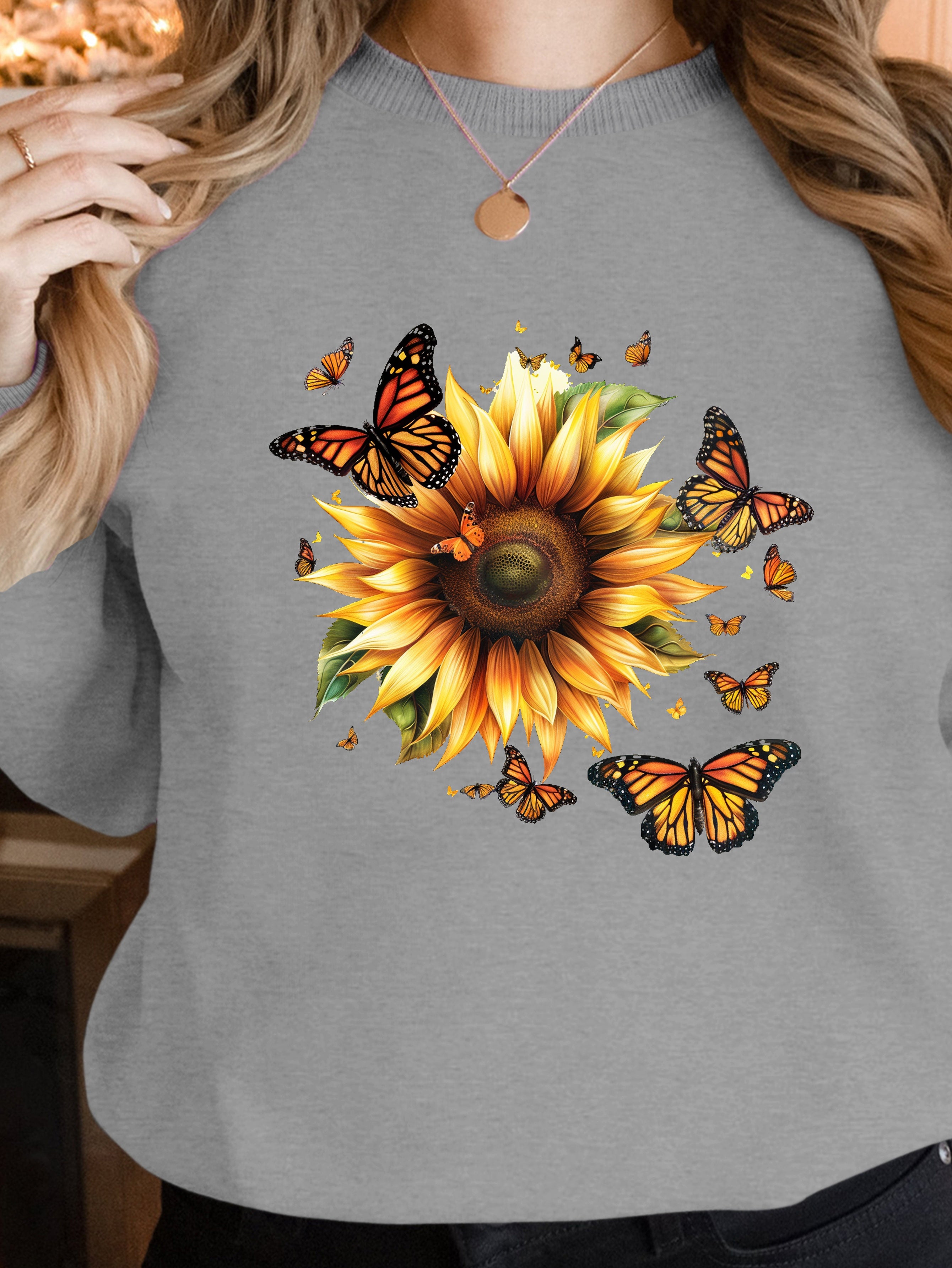 Sunflower and Monarch Butterfly women's sweatshirts