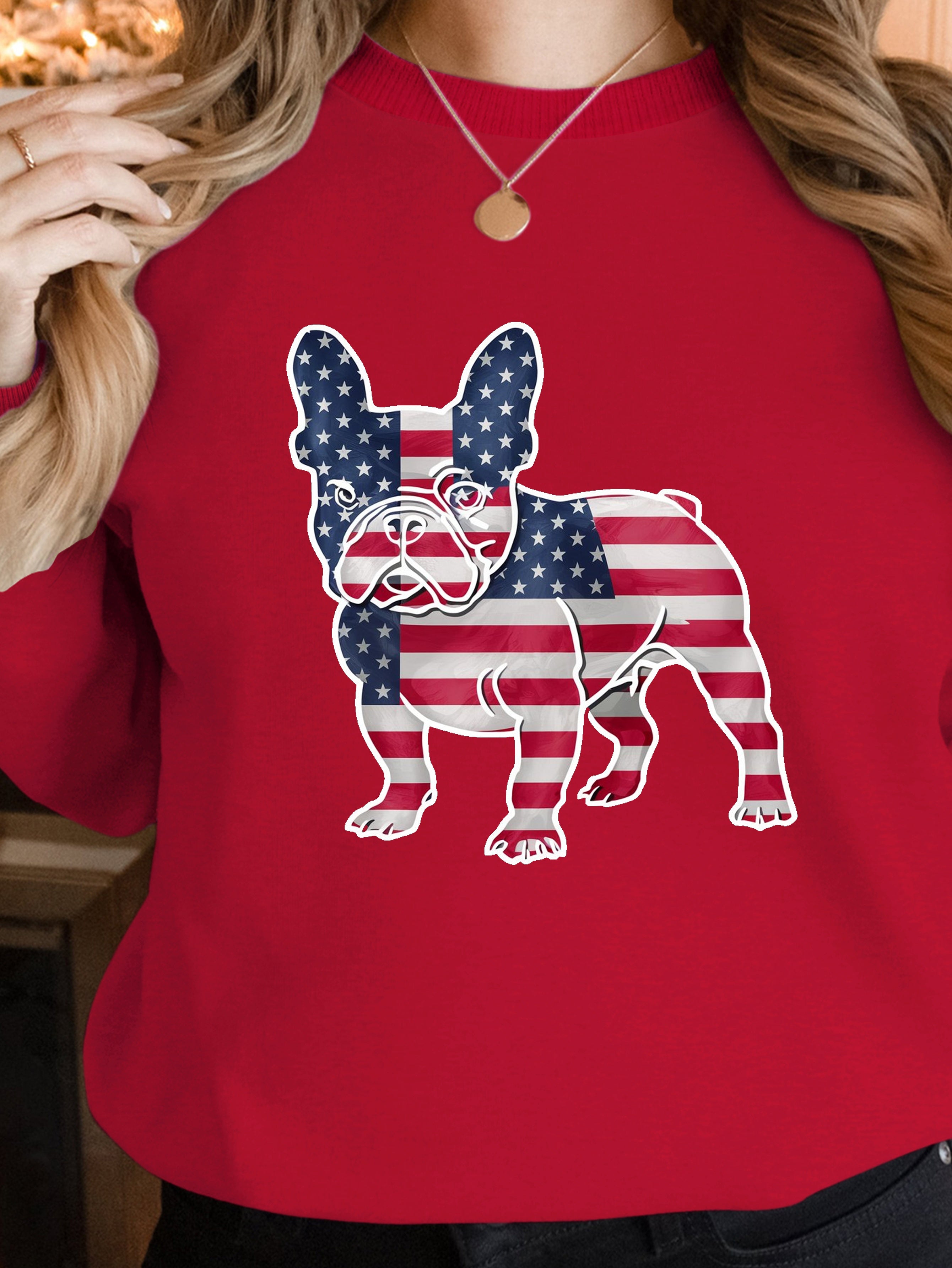 American Flag French Bulldog women's sweatshirts