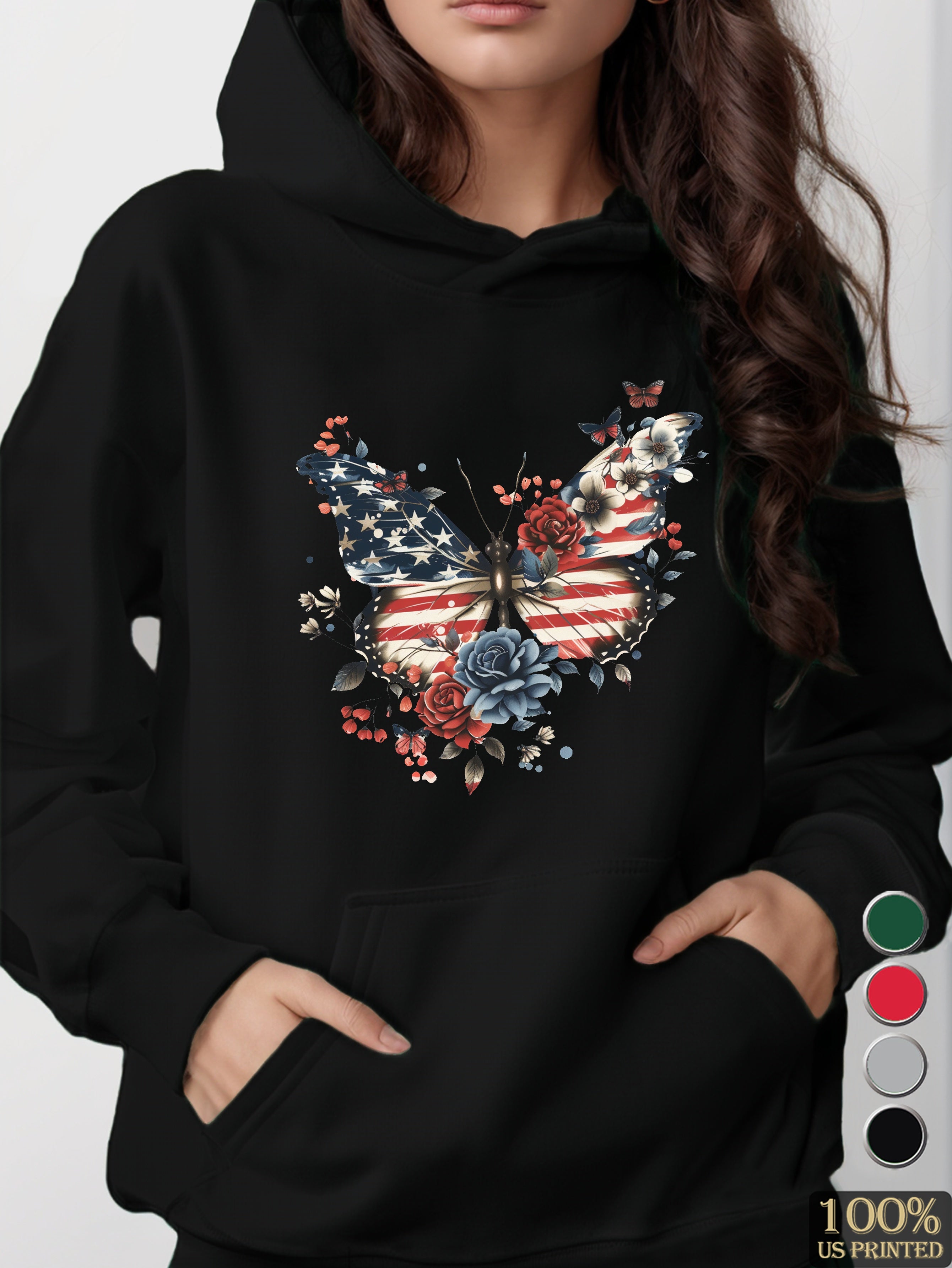 Patriotic Butterfly Art women's hooded sweatshirt