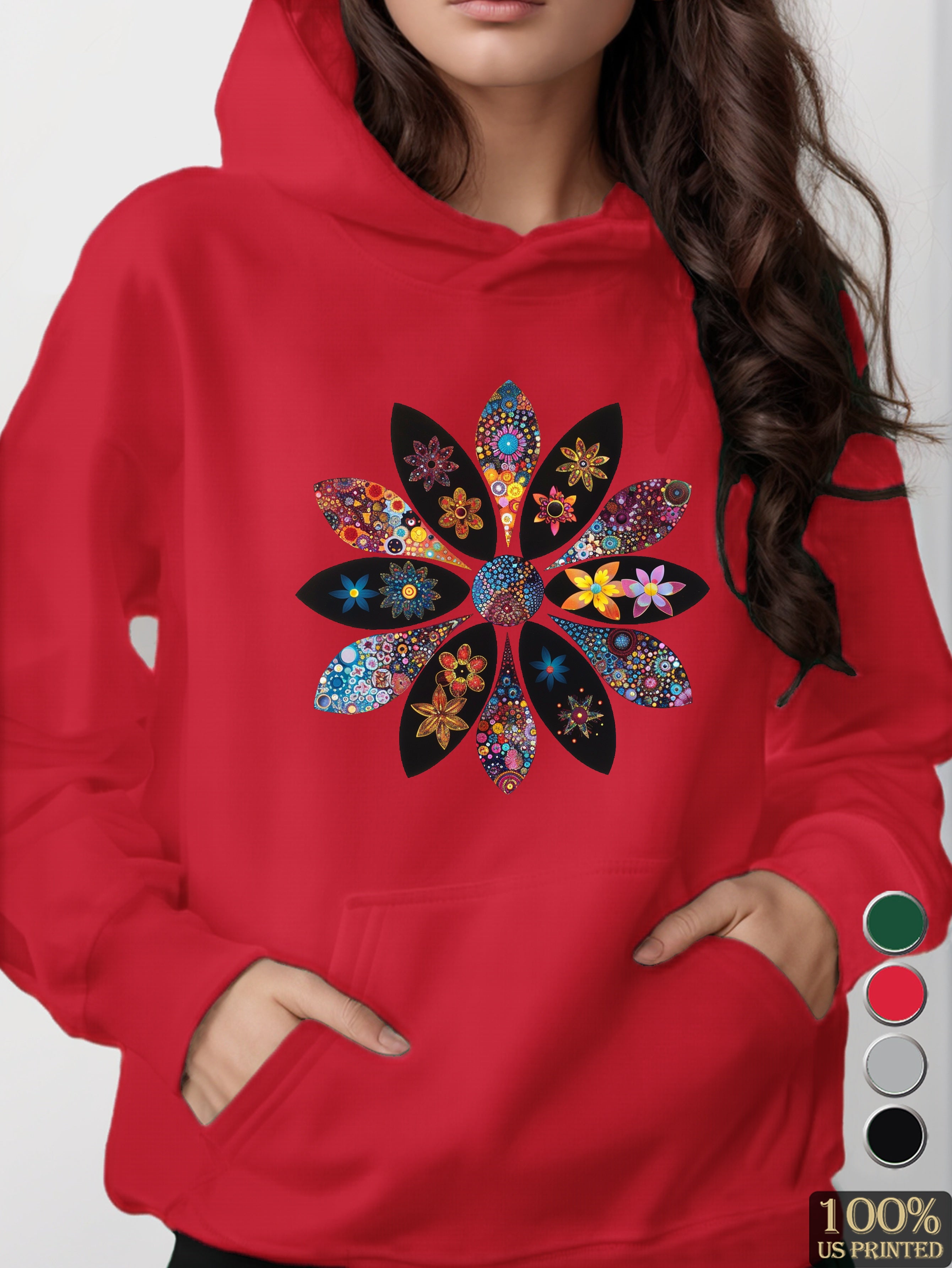 Hippie Floral Vibrance women's hooded sweatshirt