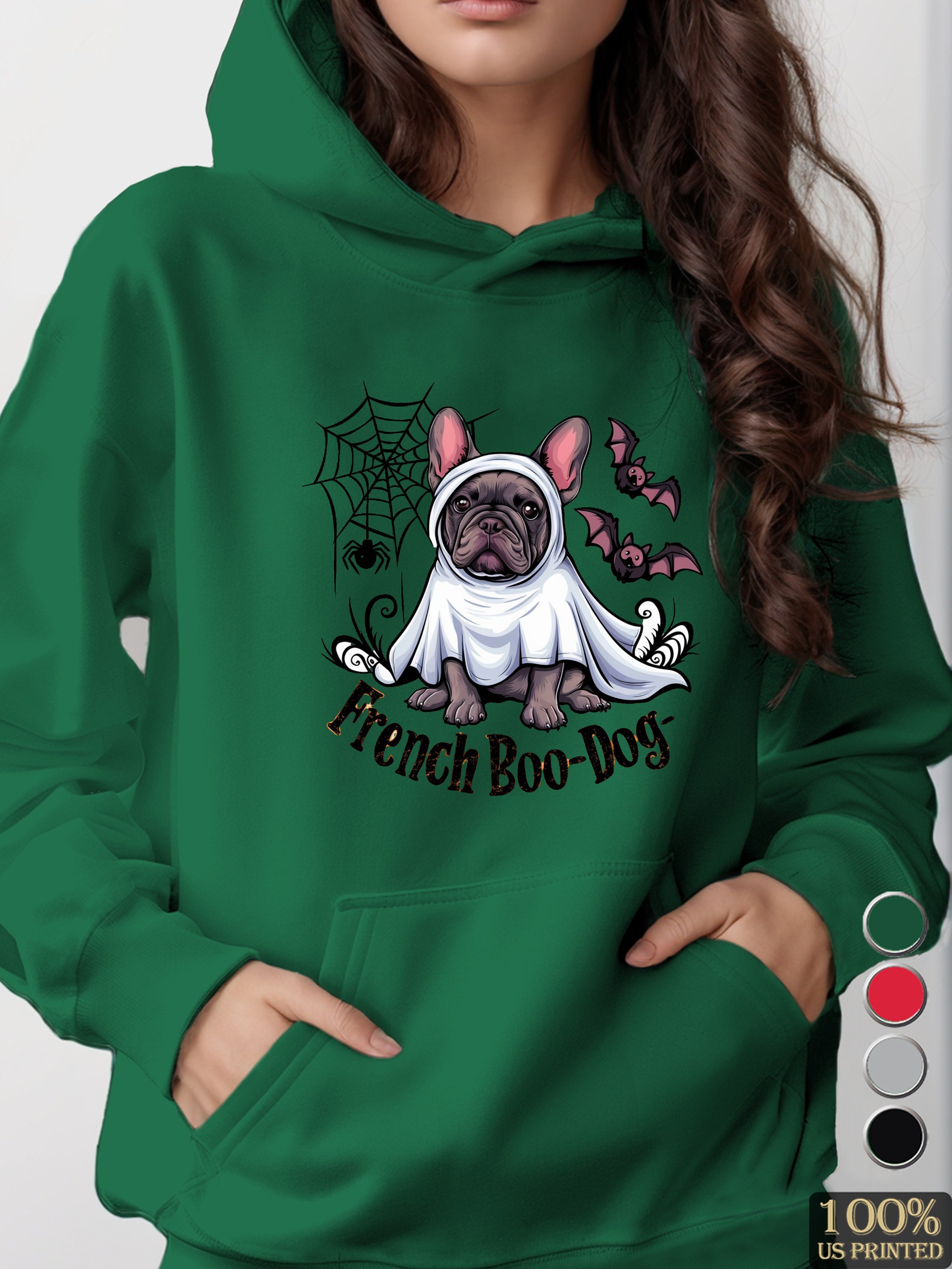 French Boo Dog Halloween T shirt women's hooded sweatshirt